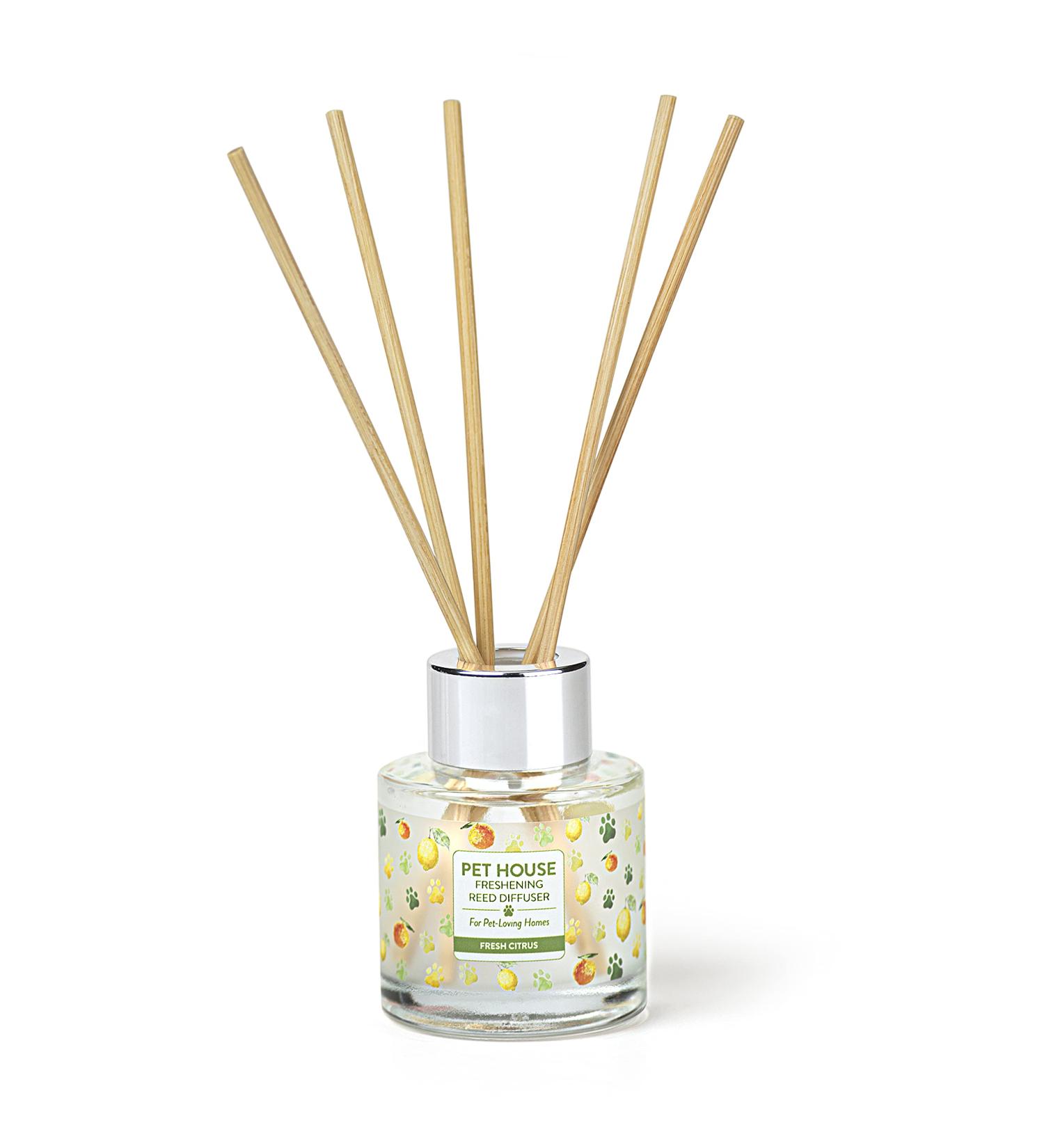 Pet House Reed Diffuser - Long Lasting Eco-Friendly Scented Oil Set - Fresh Citrus Scent - Non-Toxic Pet Odor Eliminator for Home - Buy Online on SooperMarket.com
