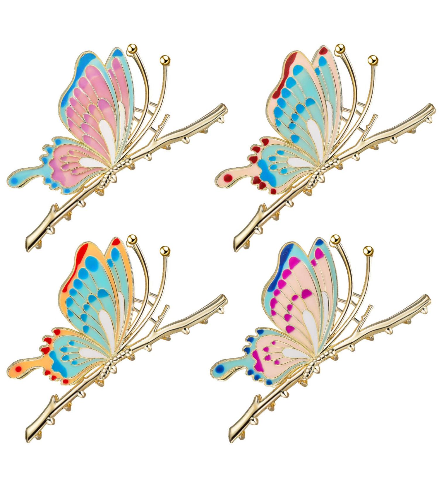 4-Pc Set 4.3 Inch Butterfly Hair Claw Clips - Sparkly Non-Slip Metal Hairpins for Women & Girls - Buy Online on SooperMarket.com