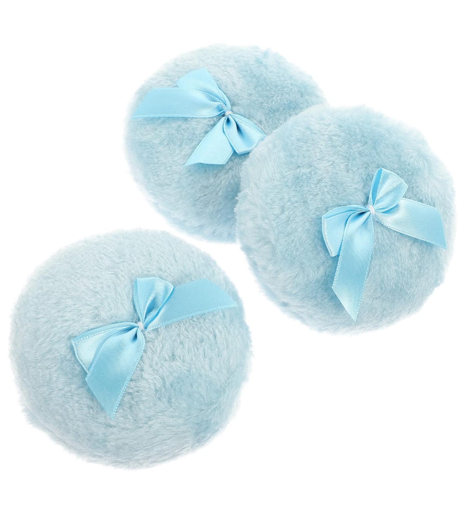 Buy Beavorty Large Fluffy Powder Puff Set - 3 Round Loose Powders with Ribbon Bow Handle | Sky Blue - Perfect for Face & Body - Buy Online on SooperMarket.com