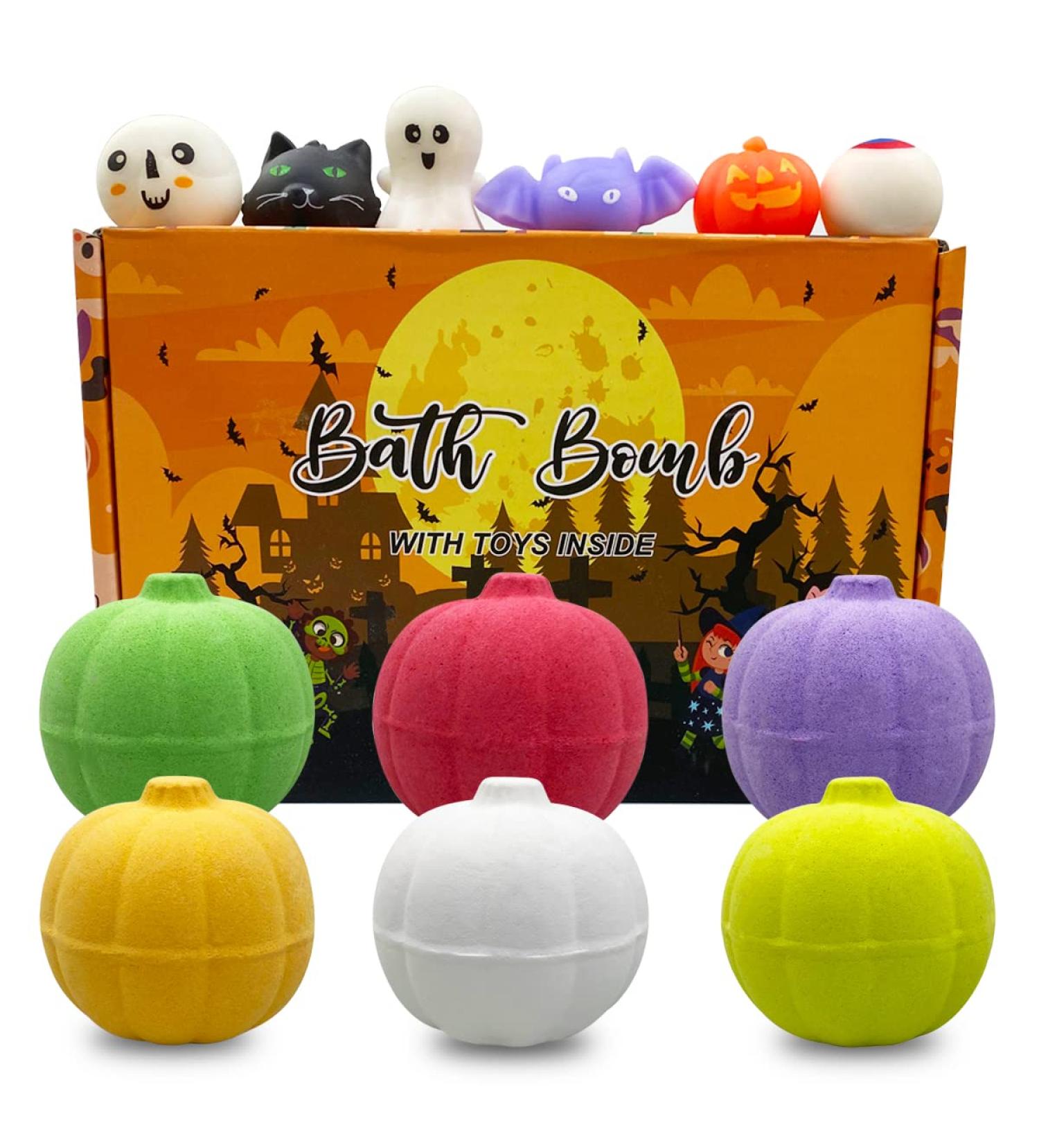 QINGQIU 6 Pack Halloween Pumpkin Bath Bombs with Squishy Toys - Ideal Halloween Treat Bags Gifts for Kids - Buy Online on SooperMarket.com
