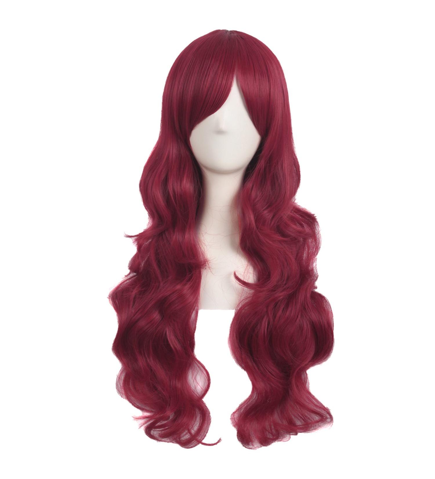 MapofBeauty 28 Inch Red Long Curly Synthetic Wig with Side Bangs for Women - Buy Online on SooperMarket.com