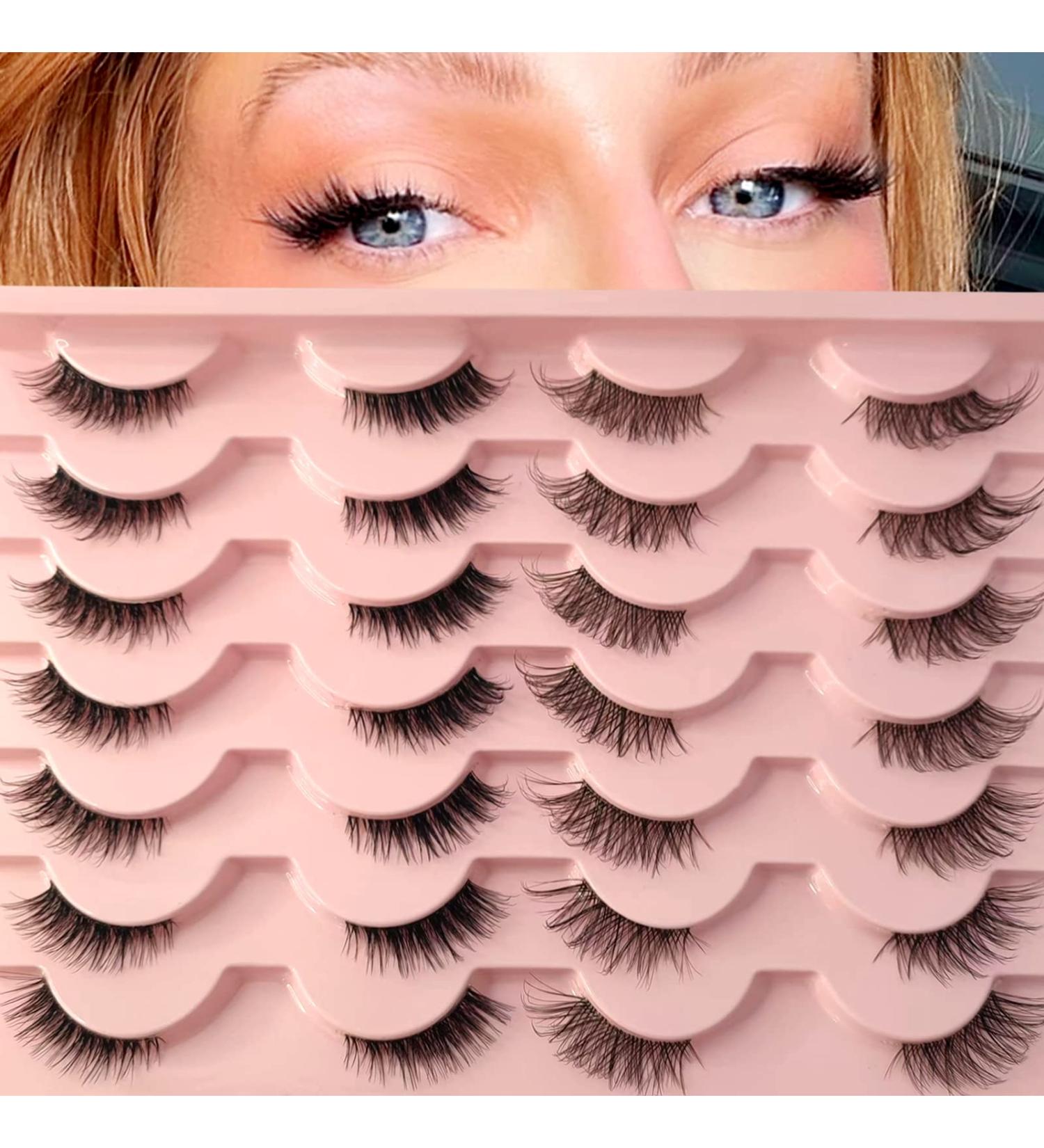 Heracks 14 Pairs Half Lashes Natural Look Cat-Eye Wispy Fluffy False Eyelashes - Reusable DIY Pack (HFS38+HFS62) - Buy Online on SooperMarket.com
