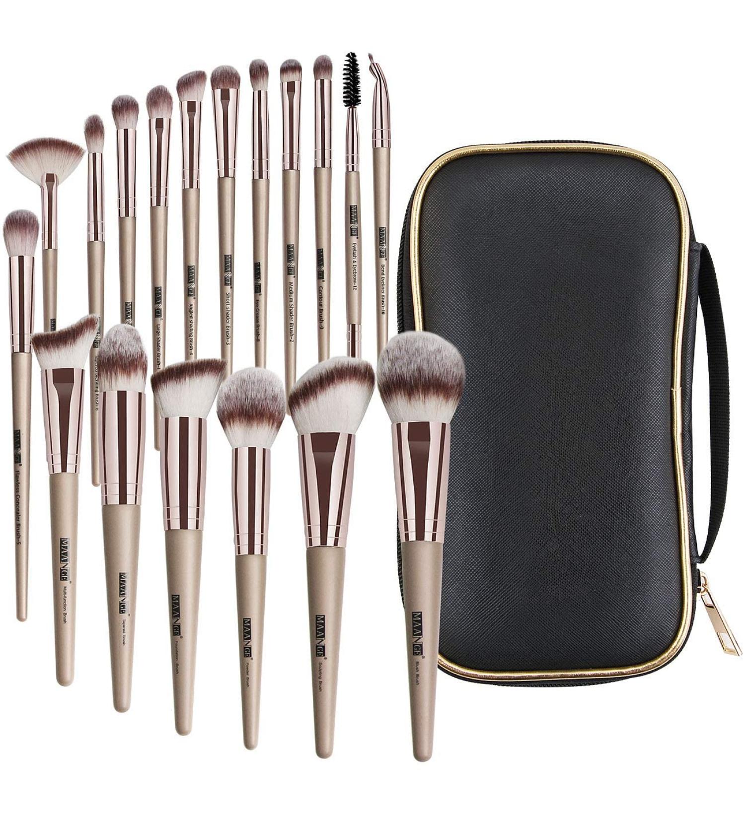 18 PCS Professional Makeup Brush Set - Travel Kabuki Face Powder & Eye Shadow Brushes with Case - Champagne - Buy Online on SooperMarket.com