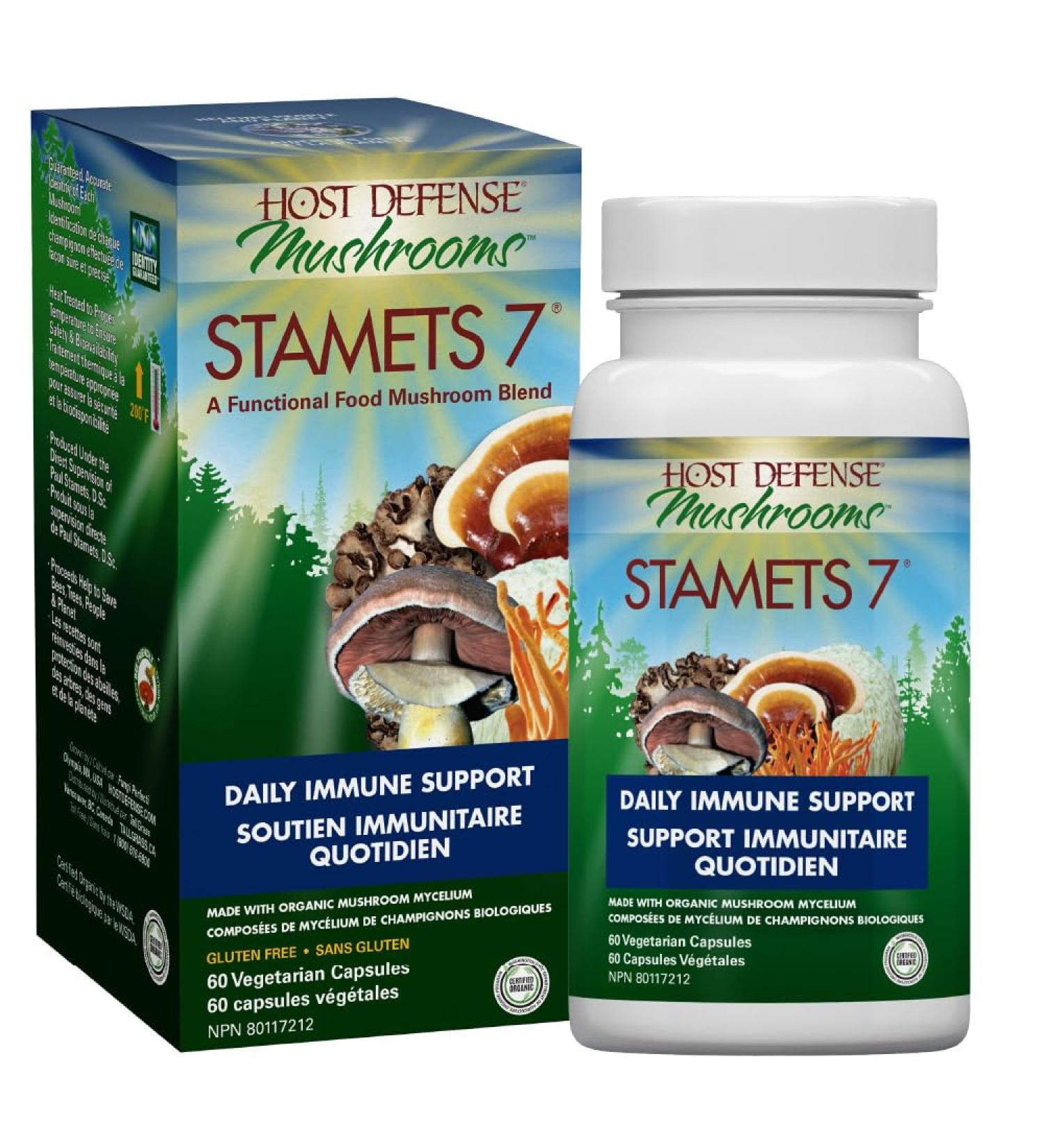 Host Defense Stamets 7 Mushroom Capsules Daily Immune Support & Energy with Organic Mycelium Blend Immune Support Blend with Lion's Mane Chaga Cordyceps Reishi Maitake Mushroom Turkey Tail Mushrooms Supplement Certified Organic Vegetarian Capsules Stamets - Buy Online on SooperMarket.com