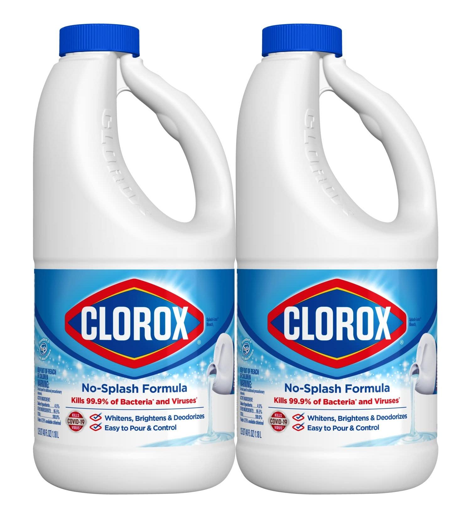 Clorox Splash-Less Bleach - 40oz, Pack of 2 | Disinfecting Formula Kills 99.9% Bacteria & Viruses - Buy Online on SooperMarket.com