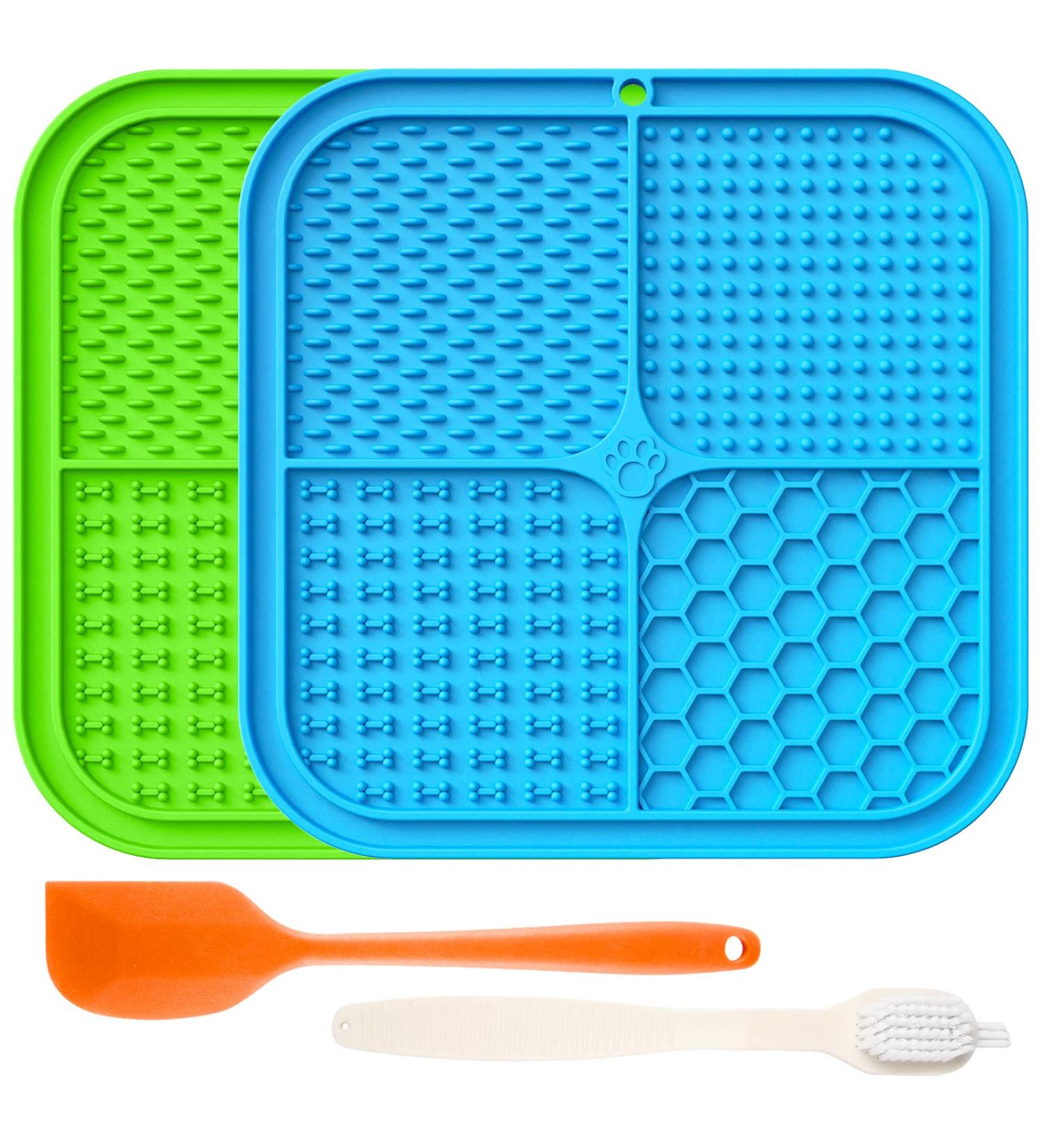 Licky Mats Slow Feeder for Dogs Premium Lick Pad with Suction Cups for Dog Anxiety Relief Slow Feeder Dog Bowls Bathing Grooming and Training 2 Pack (Blue Green) - Buy Online on SooperMarket.com
