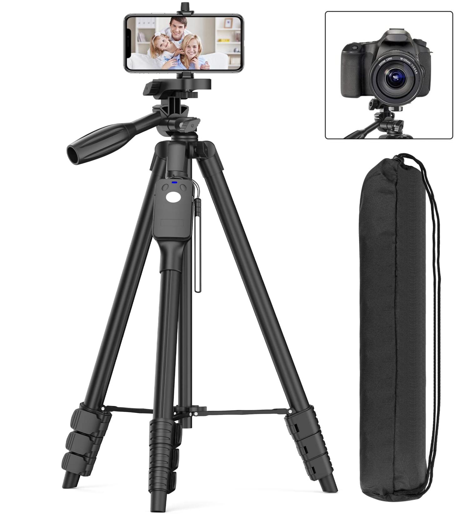 Professional 60 Camera Tripod with Phone Mount & Remote | Aluminum Portable Stand with Travel Bag | Compatible with Phone, Camera, Projector, DSLR | 5-Section Tripod - Buy Online on SooperMarket.com