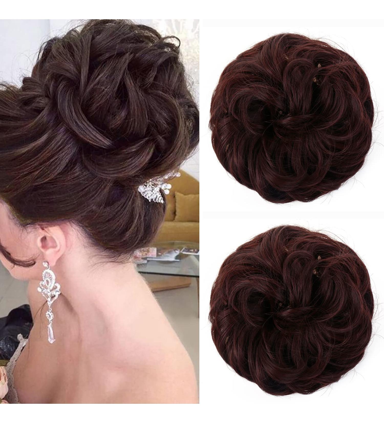 JJstar 2PCS Messy Bun Curly Fake Hair Donut Tousled Updo Synthetic Fiber Scrunchies (Black Cherry) - Buy Online on SooperMarket.com