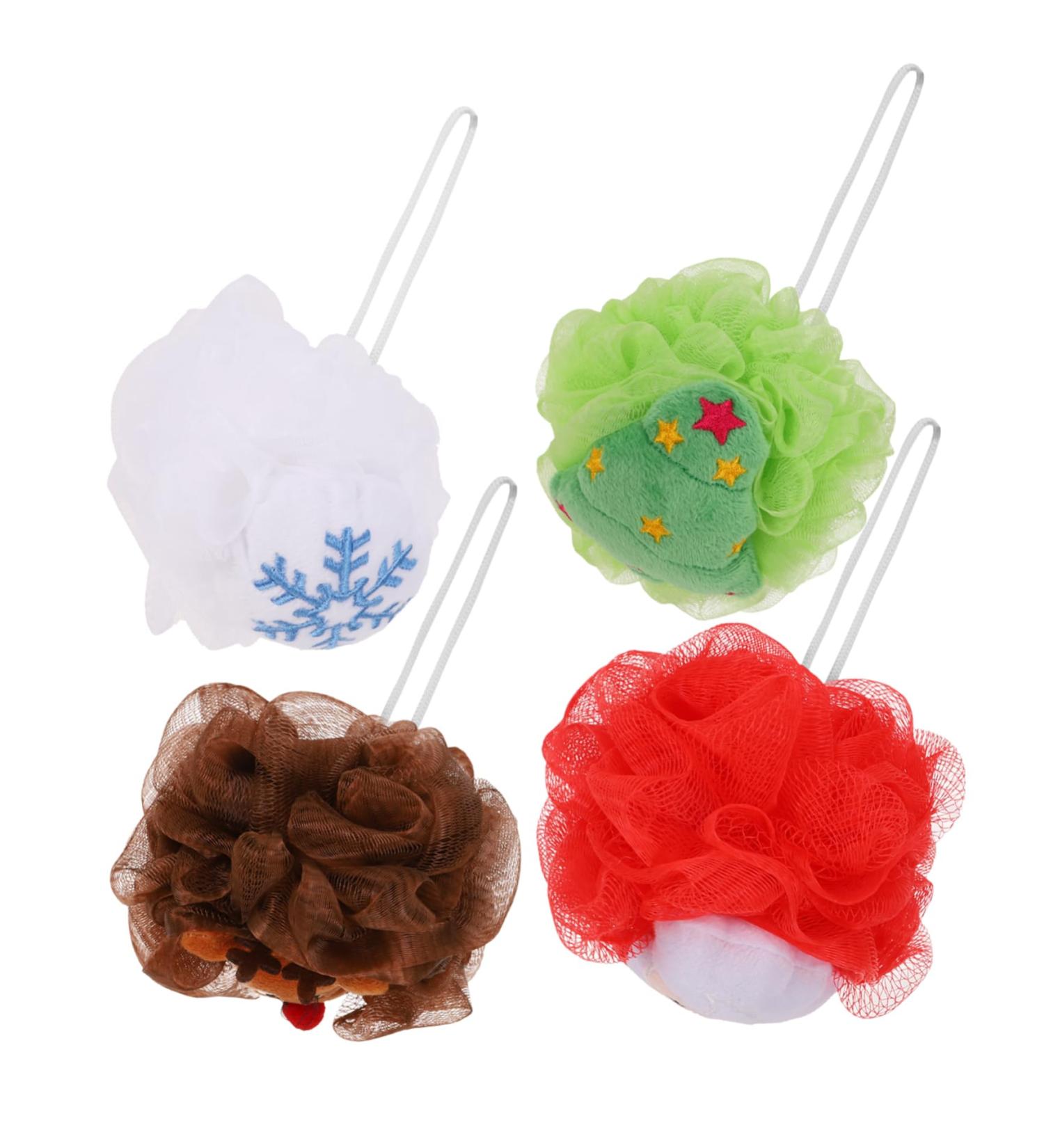 Angoily 4pcs Bath Flower Puff - Travel Loofah & Body Scrub Sponge Set for Festive Showers - Perfect Christmas Travel Accessories - Buy Online on SooperMarket.com