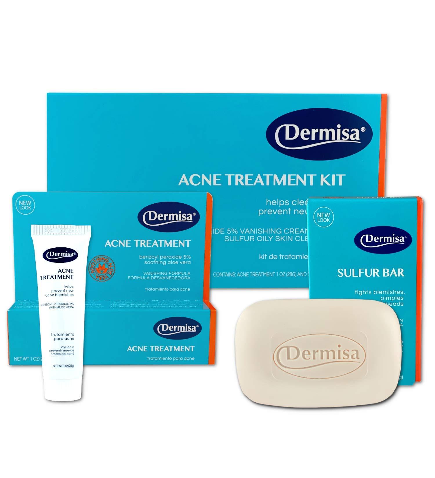 Dermisa Acne Treatment Kit - 5% Benzoyl Peroxide Cream & Sulfur Bar for Face and Body | Acne Spot Treatment for Blemish Prone Skin - Buy Online on SooperMarket.com