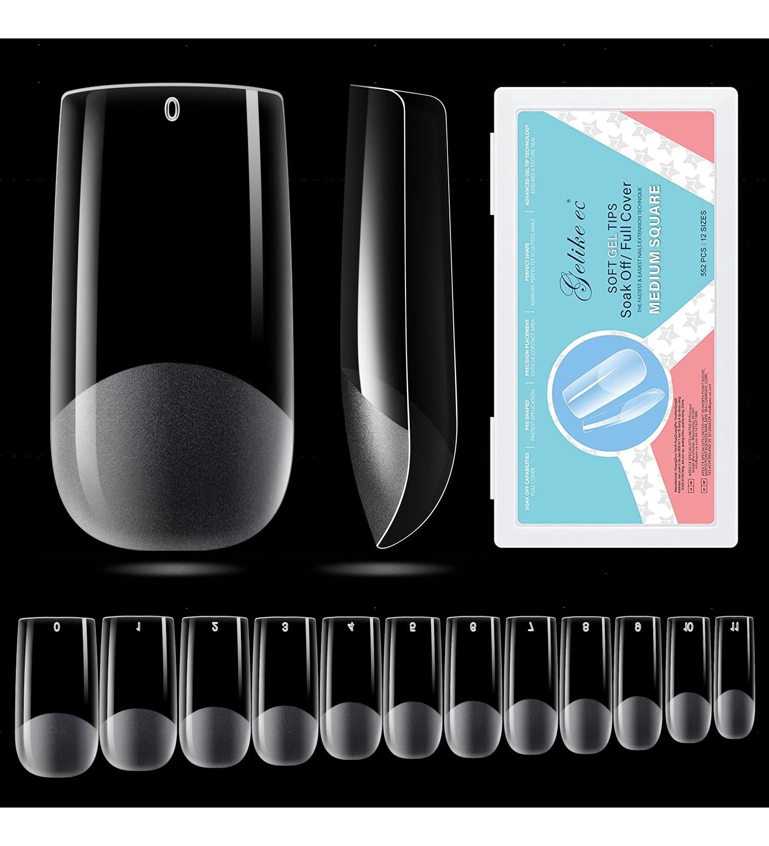 Gelike Ec Quadrat Full Cover Nageltips - Soft Gel Fake Nails 550 Pieces Clear Medium Pre-Buff PMMA Resin for DIY Nail Art & Salon Use 12 Sizes - Buy Online on SooperMarket.com