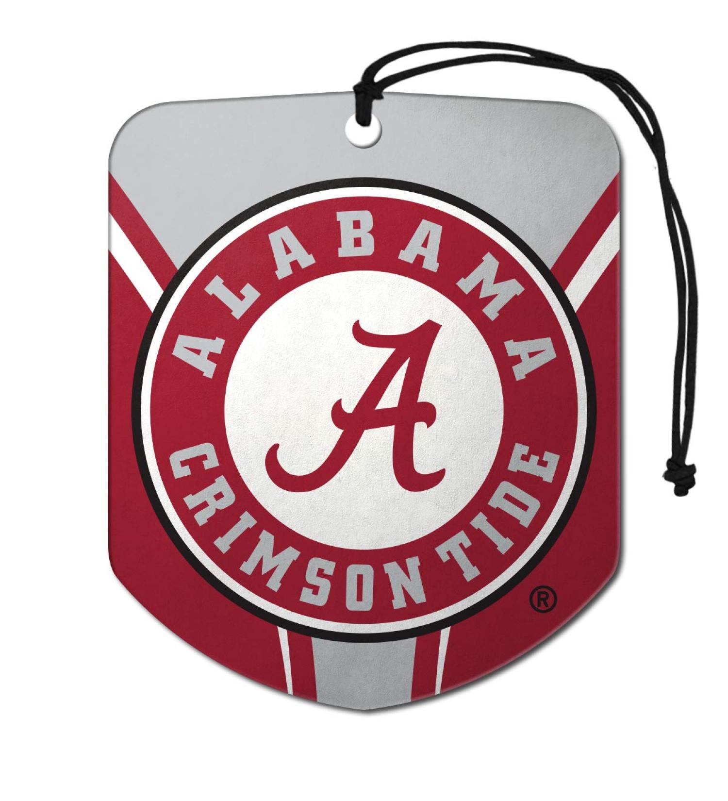 FANMATS 61602 NCAA Alabama Crimson Tide Hanging Car Air Freshener, 2 Pack, Black Ice Scent, Odor Eliminator, Shield Design with Team Logo
