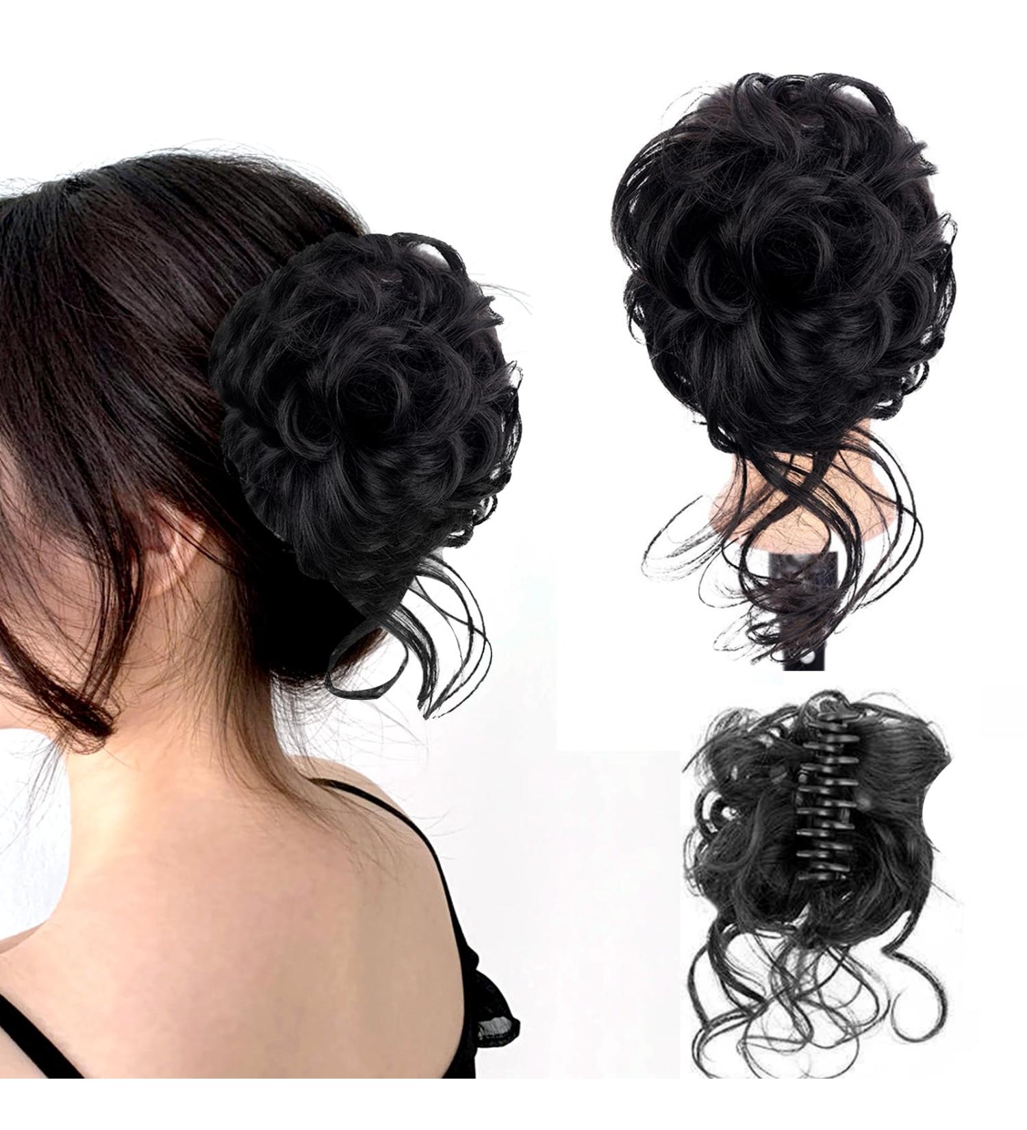 Long beard ball head wig bun grab clip Fluffy natural scrunchie bridal cocktail hairpin Messy Hair Bun Extensions Curly Wavy Hair Scrunchies claw Clip Messy Bun Hairpiece (Brownish black) - Buy Online on SooperMarket.com