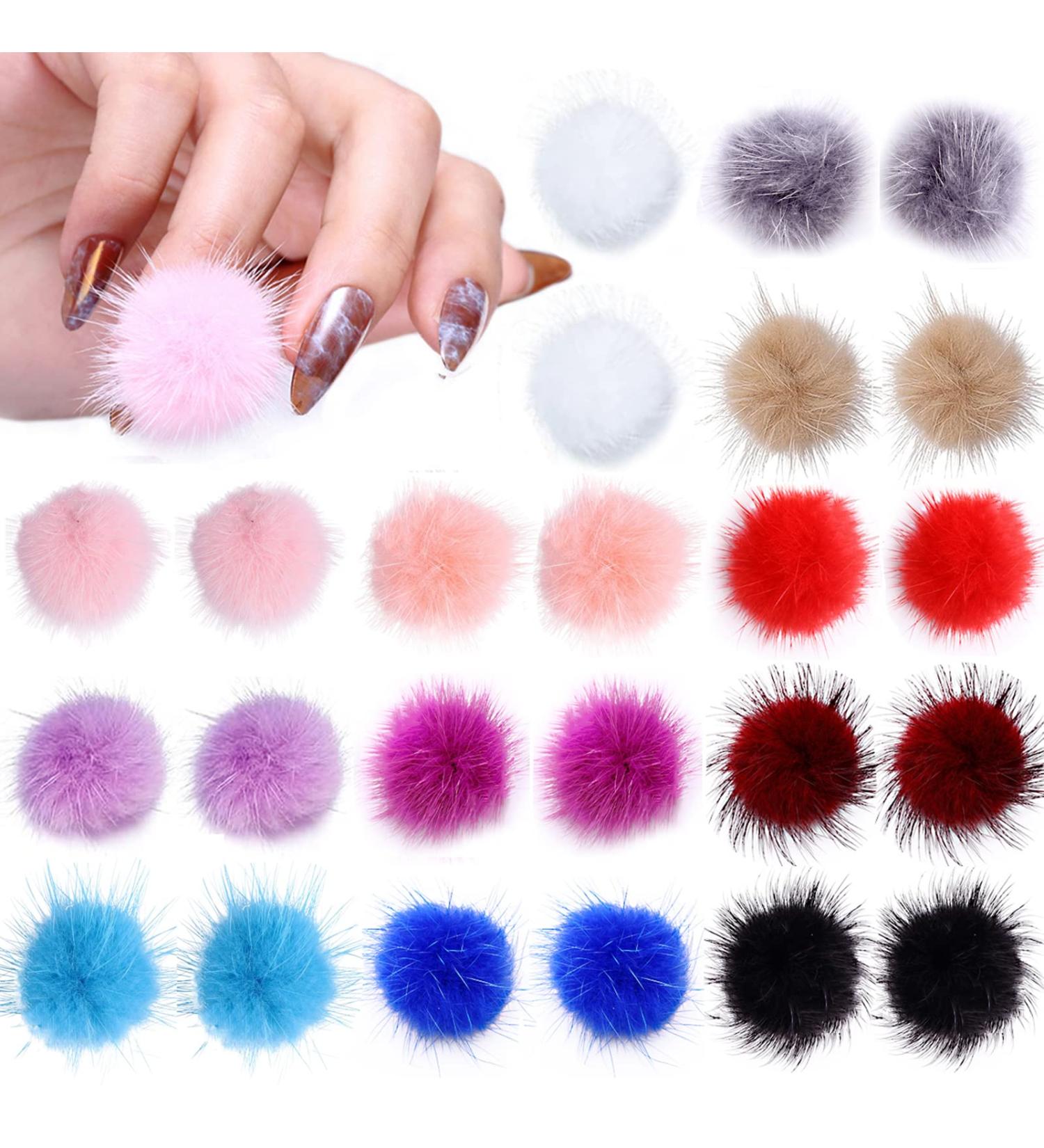3D Fluffy Pom Balls Nail Charms Kit | 24 Pieces with Magnetic Detachable Plush Pom Poms | Storage Box Included | Nail Art DIY for Girls and Women - Buy Online on SooperMarket.com
