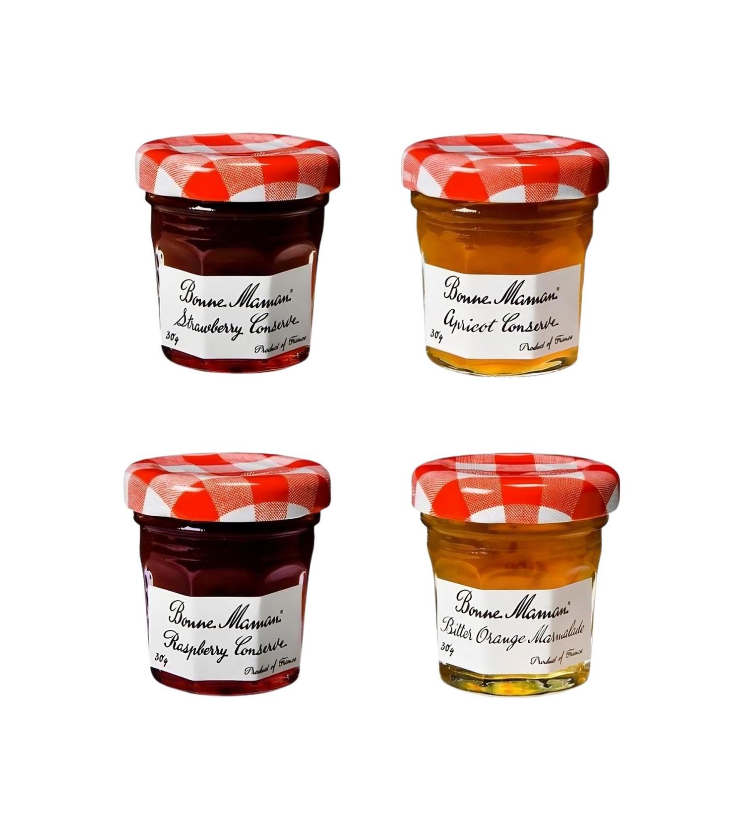 Bonne Maman Jam Pick N Mix - Choose From 4 Flavours | Strawberry-Conserve Apricot-Conserve Raspberry-Conserve Bitter Orange Marmalade 30g - Pack of 20 (5 of Each) - Buy Online on SooperMarket.com