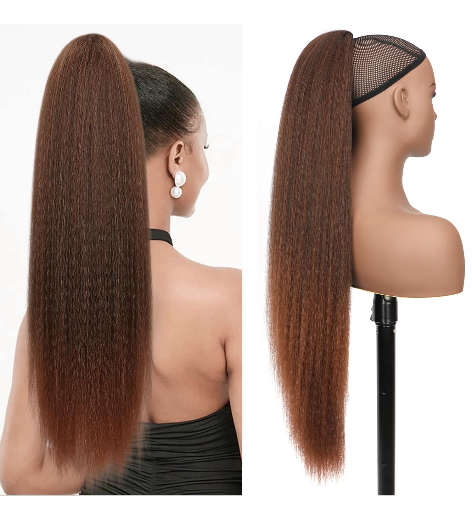 PORSMEER 30 Inch Yaki Straight Drawstring Ponytail Clip In Extensions for Women Kinky Straight Pony Tail Extensions Hair Extensions Ponytail (Black mixed brown) - Buy Online on SooperMarket.com