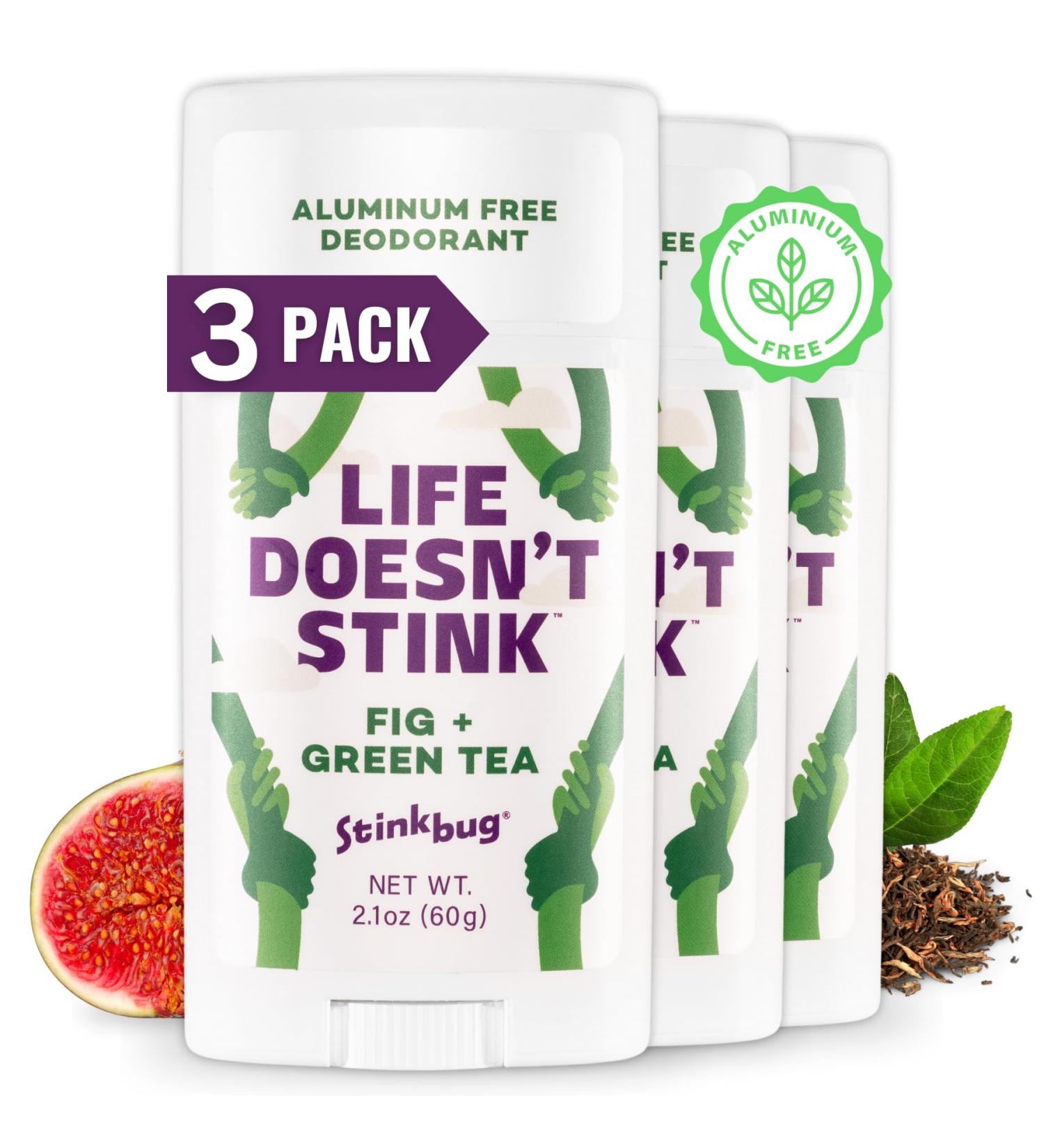Natural Organic Deodorant Stick with Fig + Green Tea Coconut Oil and Activated Charcoal Aluminum Free Deodorant by Stinkbug Naturals 2.1 Ounce Pack of 3 - Buy Online on SooperMarket.com