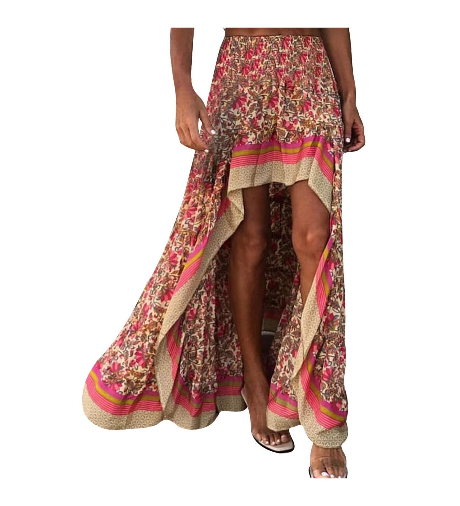 Sanahy Women Boho Floral Print High Low Maxi Dress - Red - Buy Online on SooperMarket.com