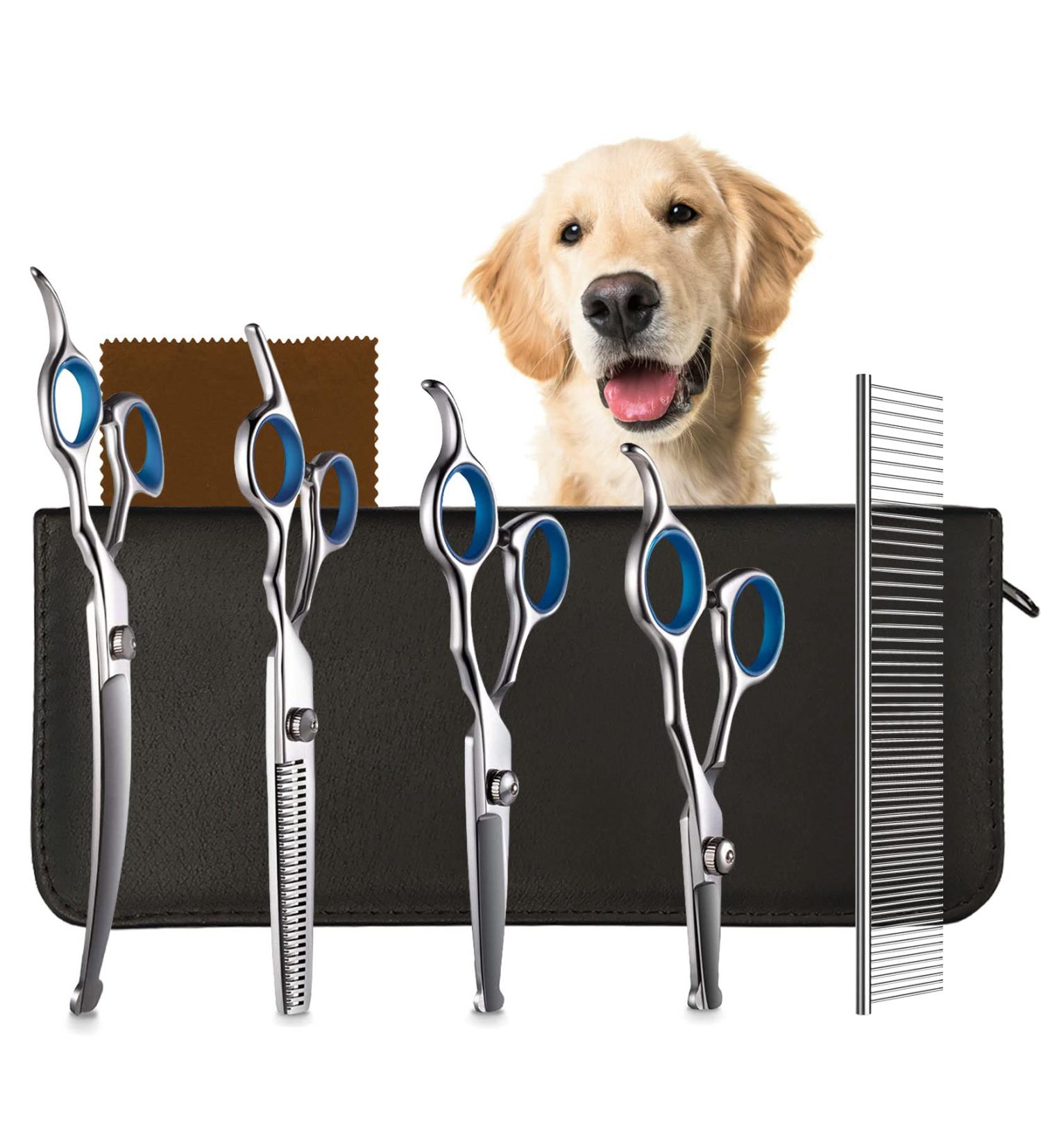 Pogeair 6-in-1 Safety Round Head Stainless Steel Dog Grooming Scissors Kit - Heavy Duty Titanium Coated Pet Grooming Scissors for Dogs, Cats & Other Pets - Buy Online on SooperMarket.com