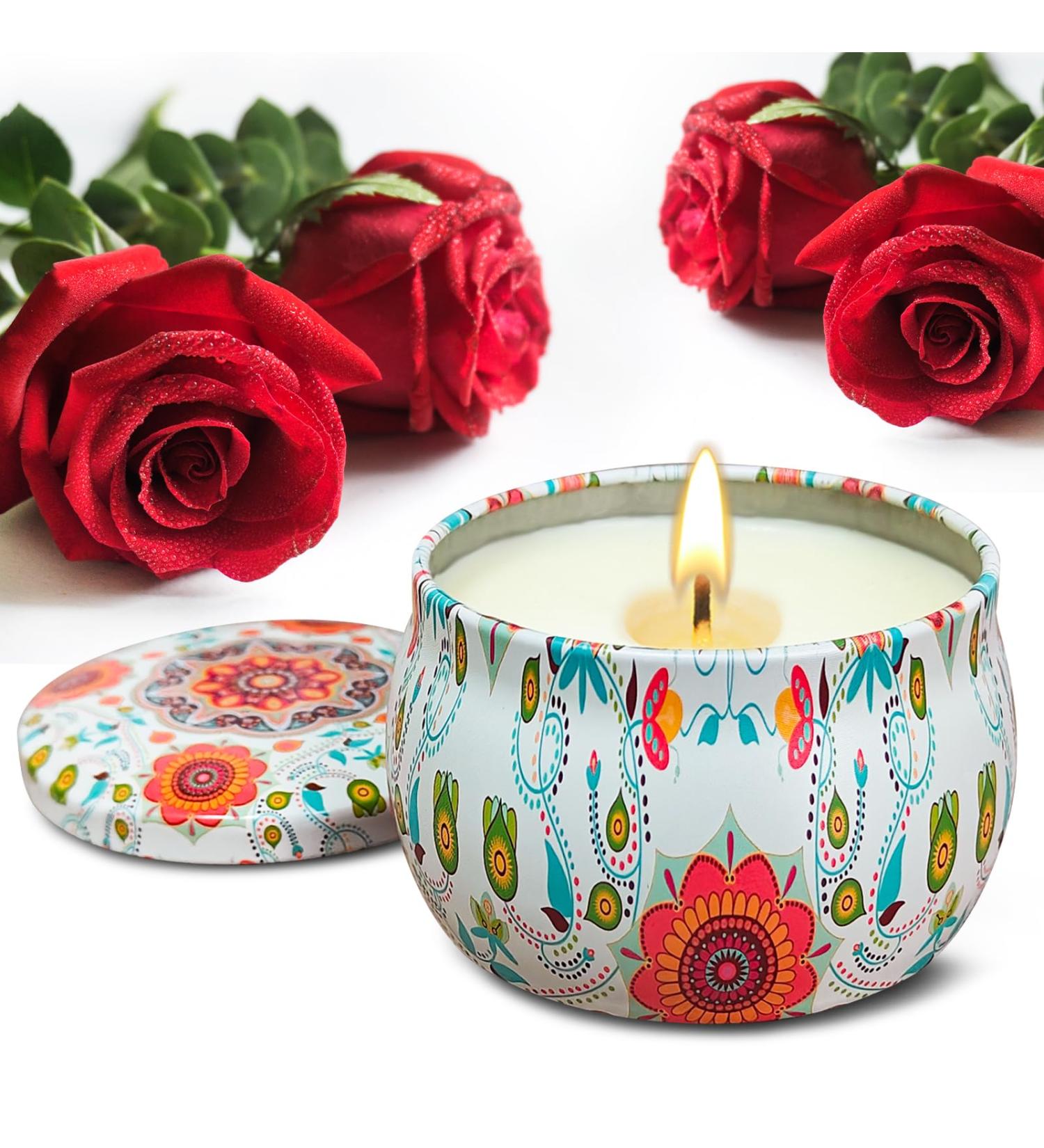 VETOUR Rose Soy Scented Candle 4.4oz | Aromatherapy Wax Jar Candle | 30 Hours Burn Time | Relaxing Stress Aroma | Gift for Women Mom | Home Bath Yoga Christmas | Bohemian Retro Style - Buy Online on SooperMarket.com