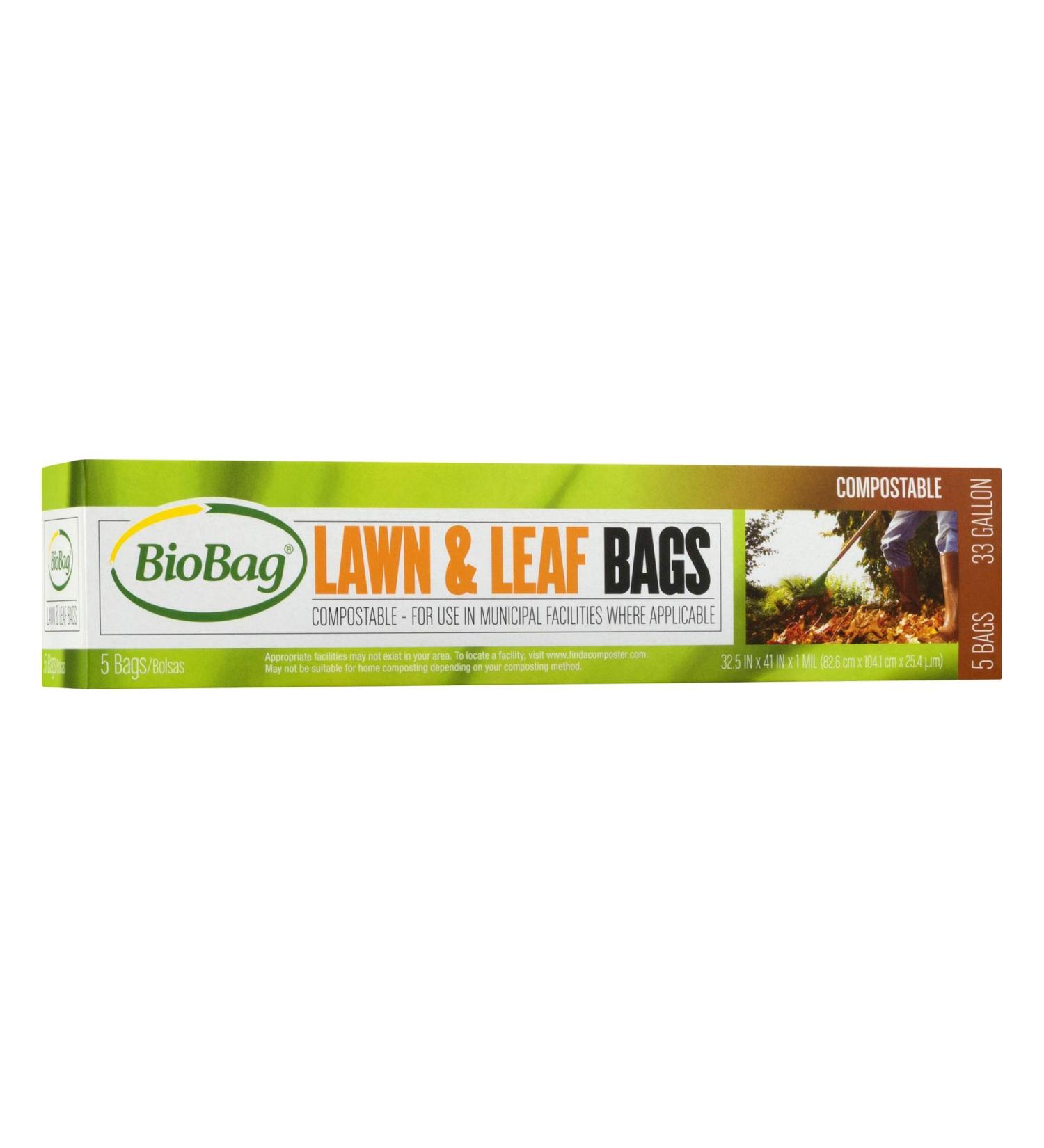 BioBag 100% Certified Compostable Lawn & Leaf Yard Waste Bags 33 Gallon - 60 Count (Pack of 1) - Buy Online on SooperMarket.com