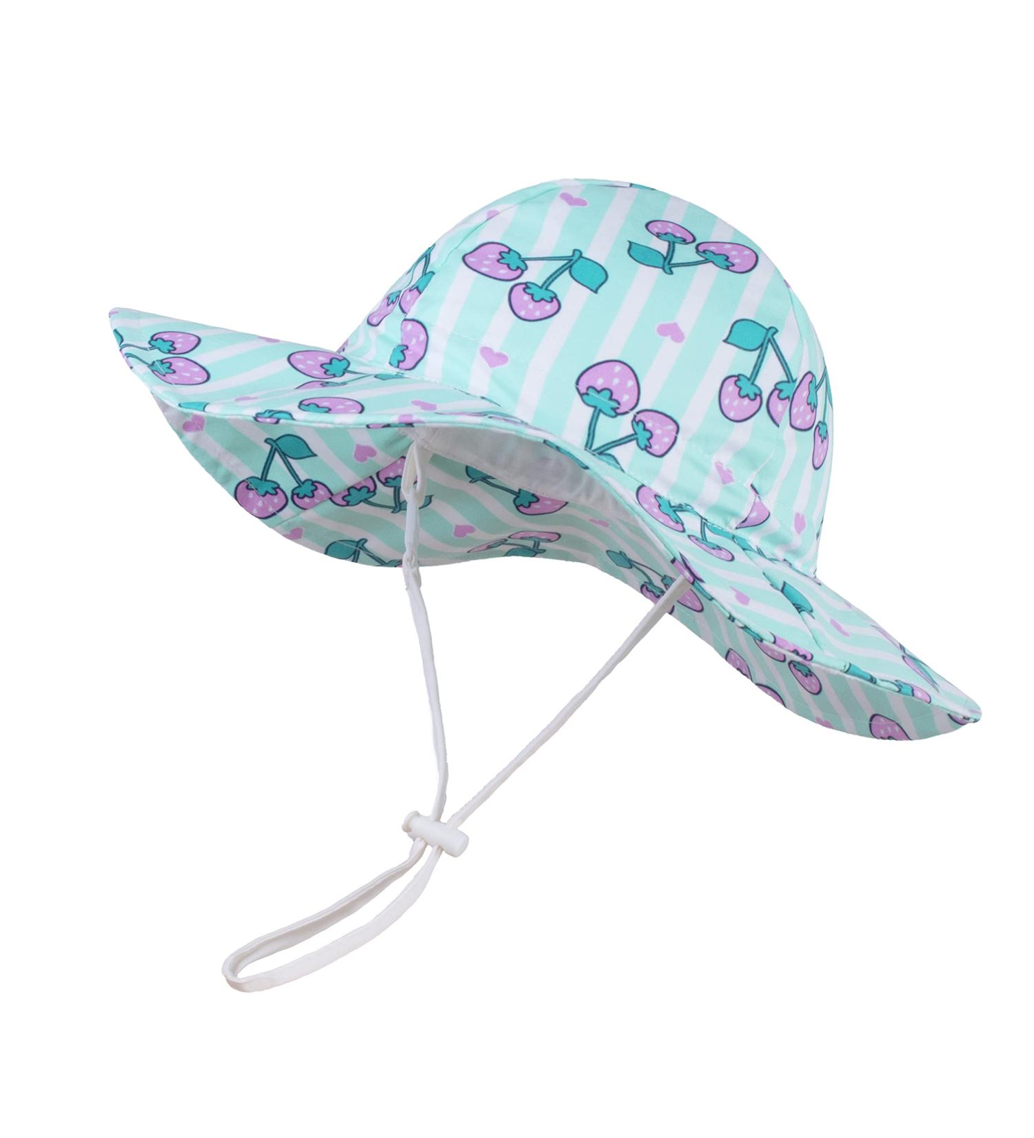 LANGZHEN Beach Sun Protection Hat for Baby Girls | Adjustable Wide Brim Toddler Kids Play Hat | Cherries Design | 1-2 Years - Buy Online on SooperMarket.com