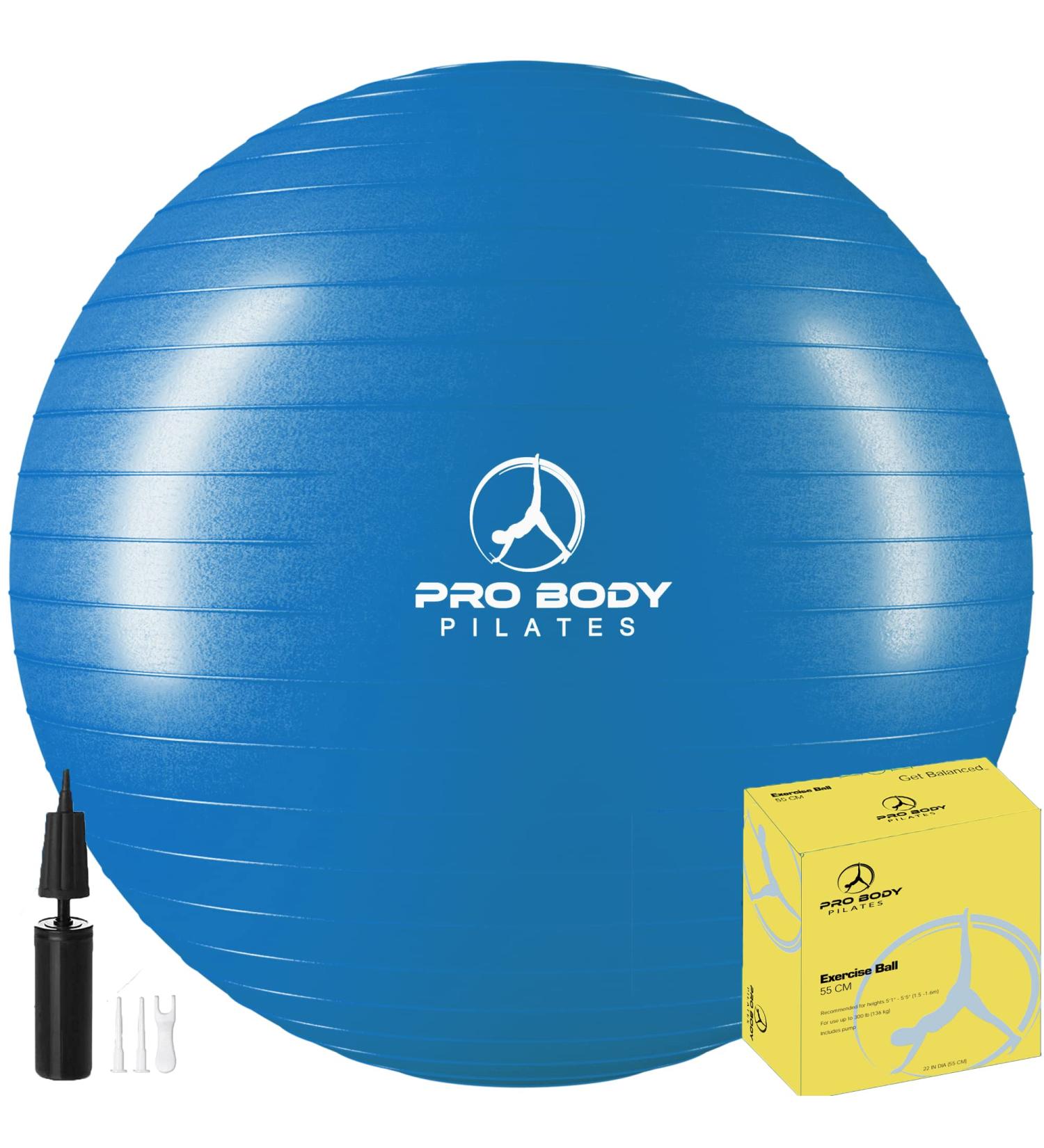 ProBody Pilates Ball - Blue 55cm Exercise Yoga Ball for Fitness, Pregnancy, Balance - Gym Grade Stability Ball Chair for Home & Office w/Pump - Buy Online on SooperMarket.com