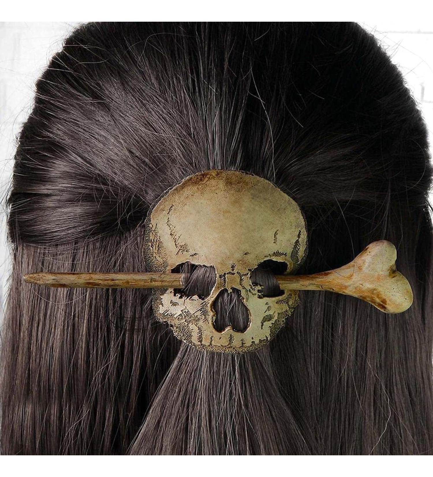 Skull Hair Pin Stick Slide with Faux Bone Halloween Hairpin Handmade Punk Skull Hair Pin Skull/Death Moth Hair Clip Sticks Hairpin Hair Fork Tortoise Shell Bun Cover Holder for Women Girls - Buy Online on SooperMarket.com