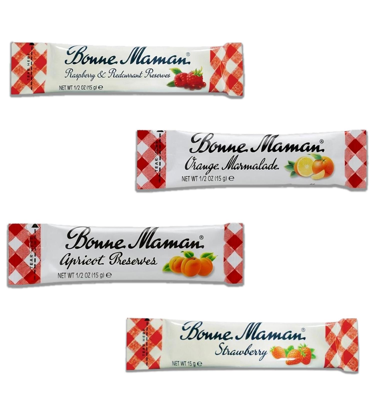 Bonne Maman Stick Jam Pick N Mix - Choose From 4 Flavours | Strawberry Apricot Preserves Orange Marmalade Raspberry & Redcurrant Preserves Jams-15g - Pack of 60 (15 of Each) - Buy Online on SooperMarket.com