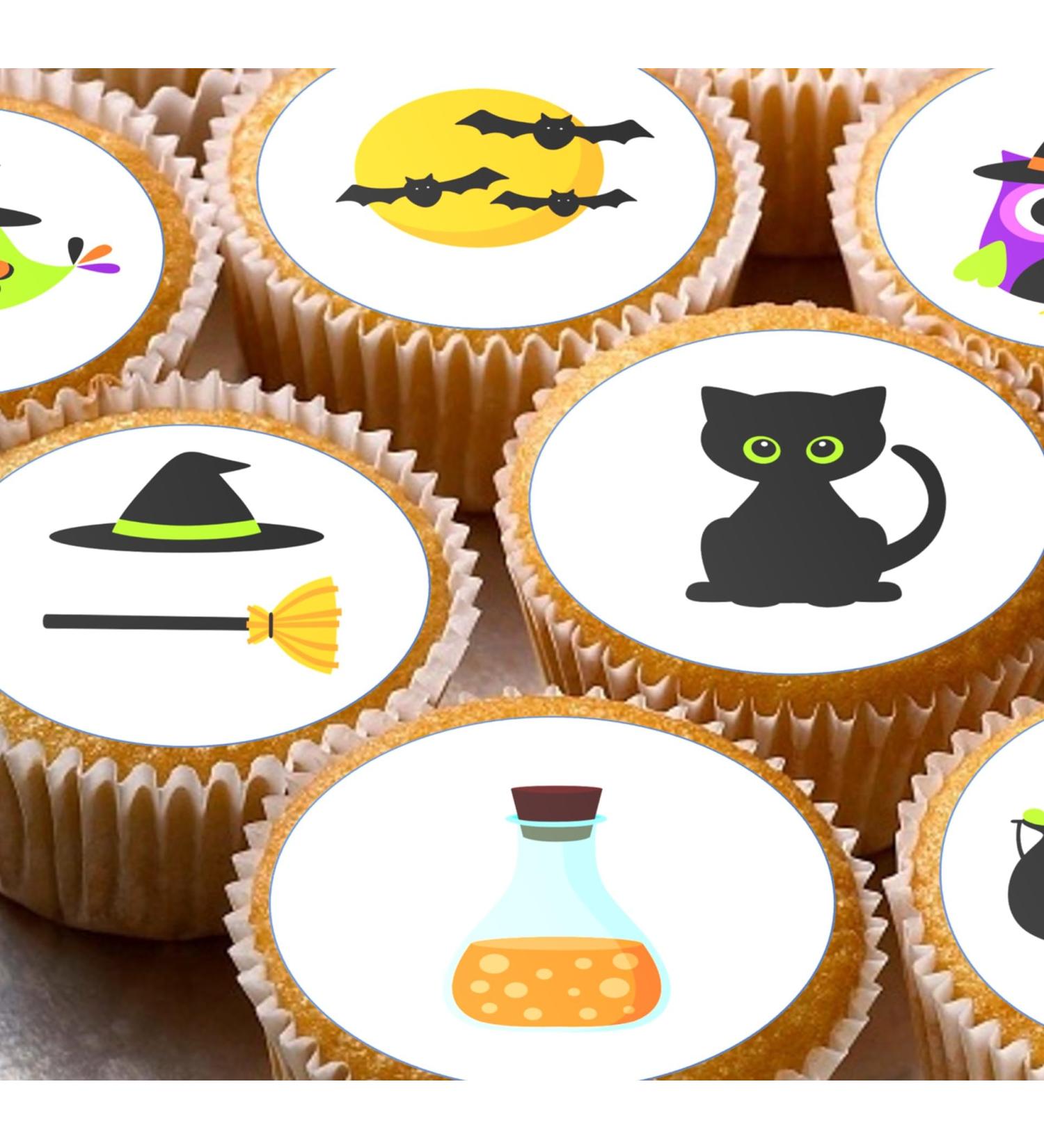 24 Halloween Witch style pre-cut Cupcake Cake Toppers Wafer Rice Paper - Buy Online on SooperMarket.com