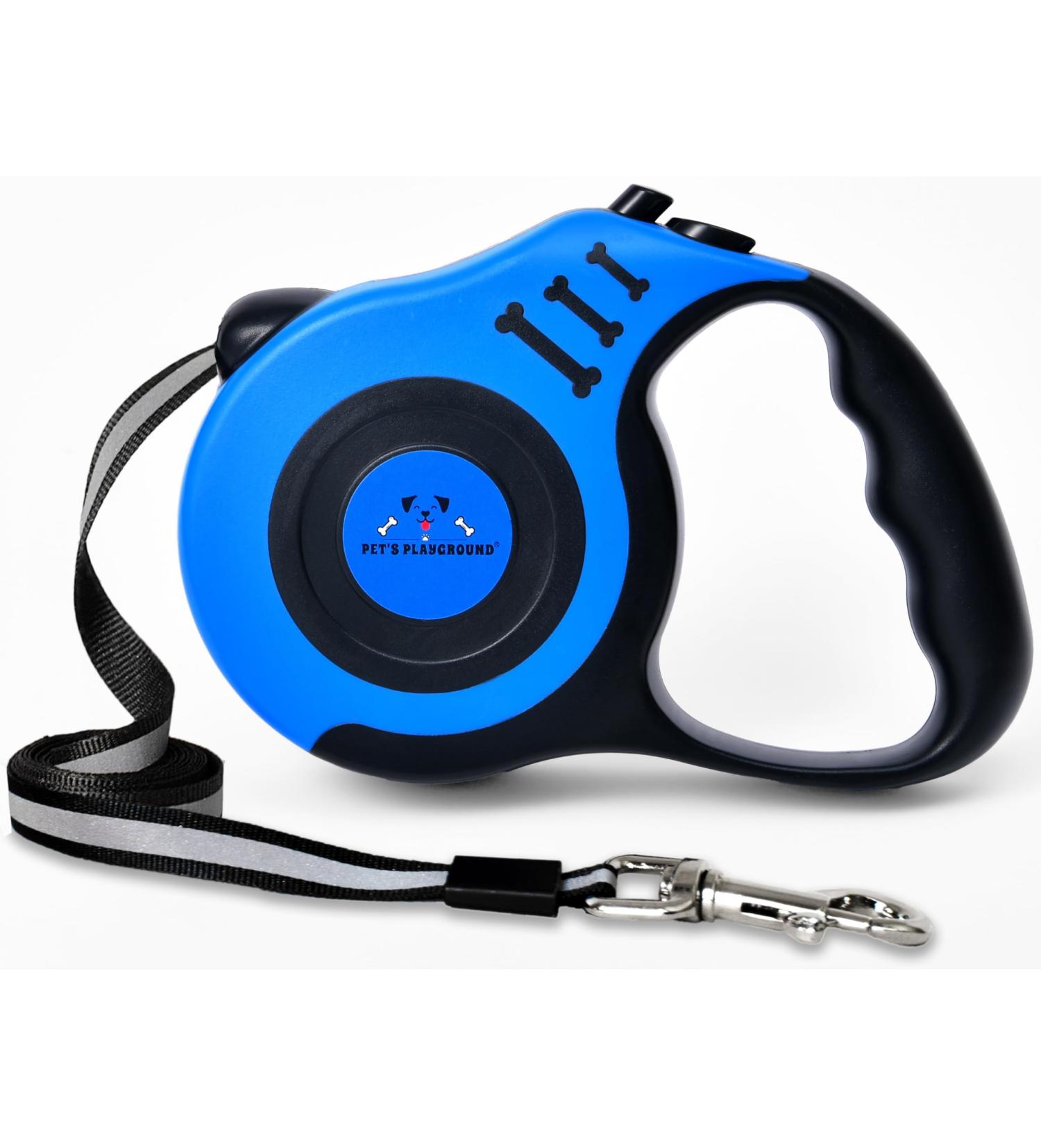 Pets Playground Retractable Dog Lead | Glow in the Dark Reflective Puppy Leash | Long Strong Heavy Duty Blue Lead - 5M - Buy Online on SooperMarket.com
