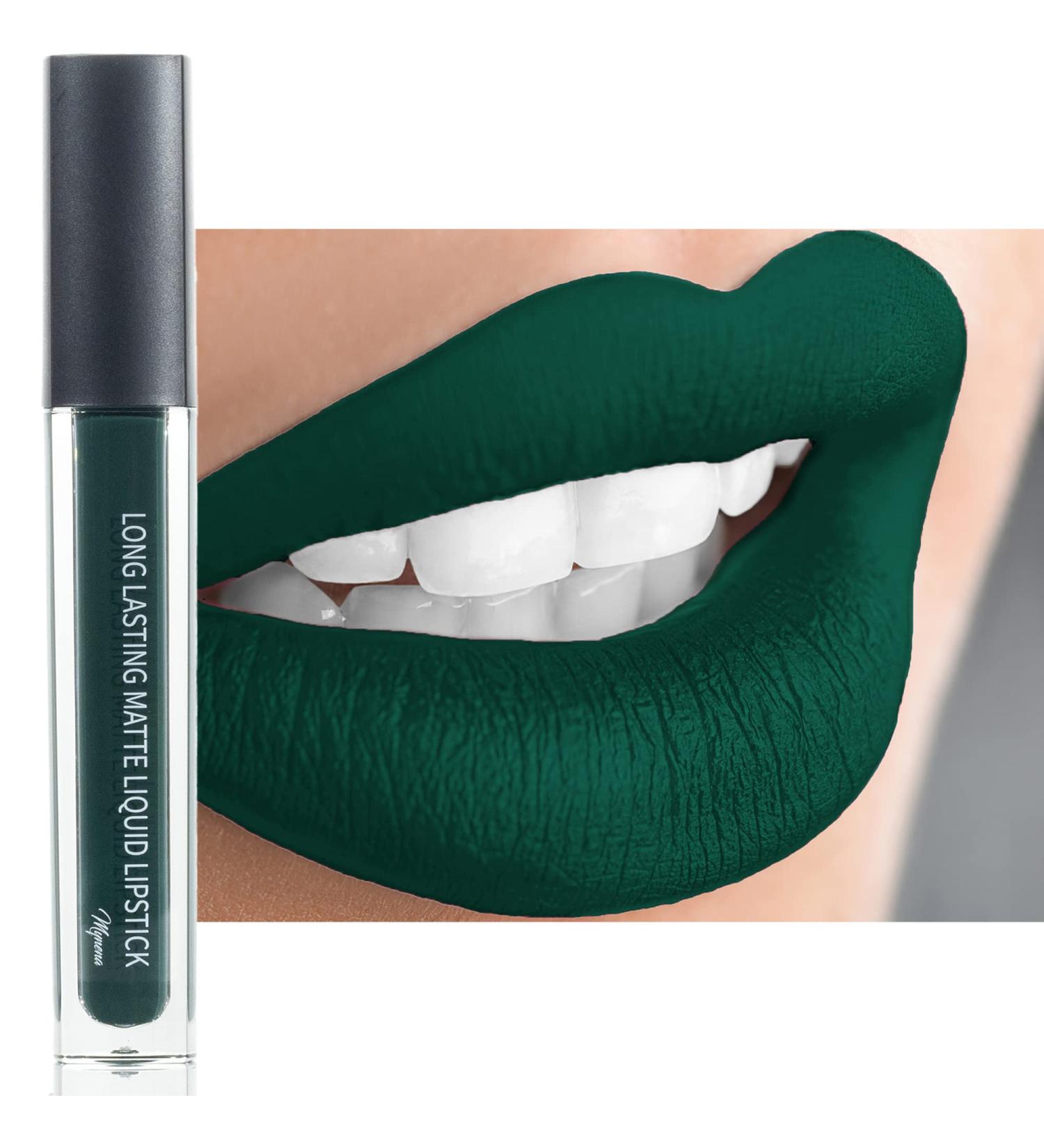 Mynena Dark Green Liquid Lipstick - Long Lasting, Waterproof, Smudge Proof Matte Color Stay Lip Stain - Talc-Free, Mica-Free, Gluten-Free, Paraben-Free | Jocelyne - Buy Online on SooperMarket.com