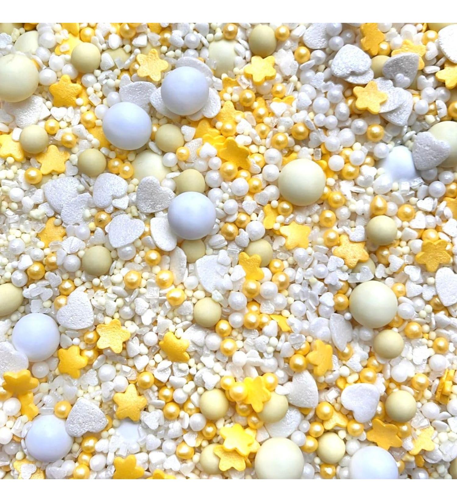 Easter yellow white sprinkles for party pearls chocolate balls edible cupcake cake toppers biscuits pearls decoration 100s 1000s bright baking pastel lemon DAISY LOVE