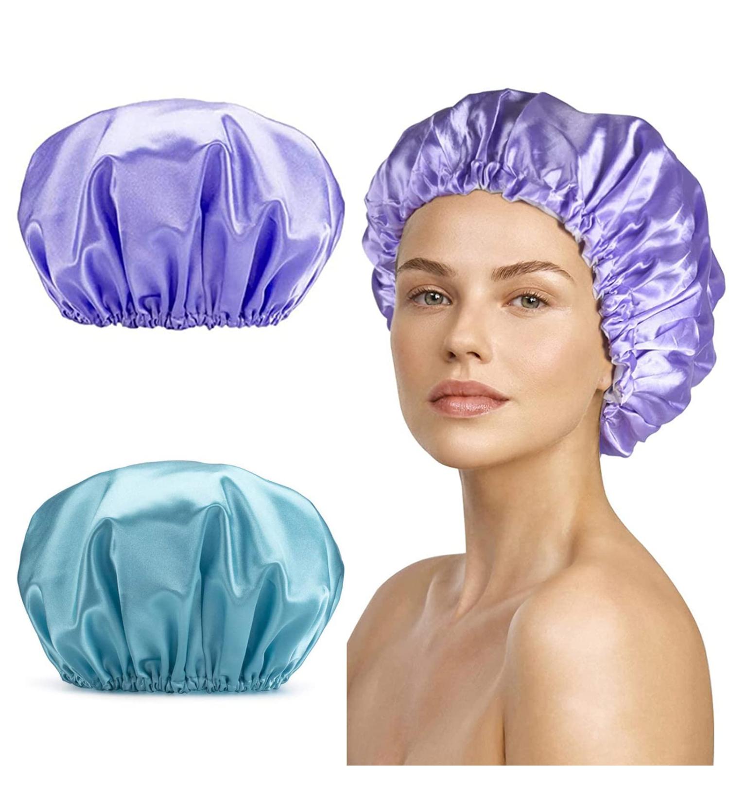Smilco Reusable Waterproof Shower Caps for Women - 2 Pack EVA Hair Caps with Double Waterproof Layers for Hair Protection in Purple and Blue - Buy Online on SooperMarket.com