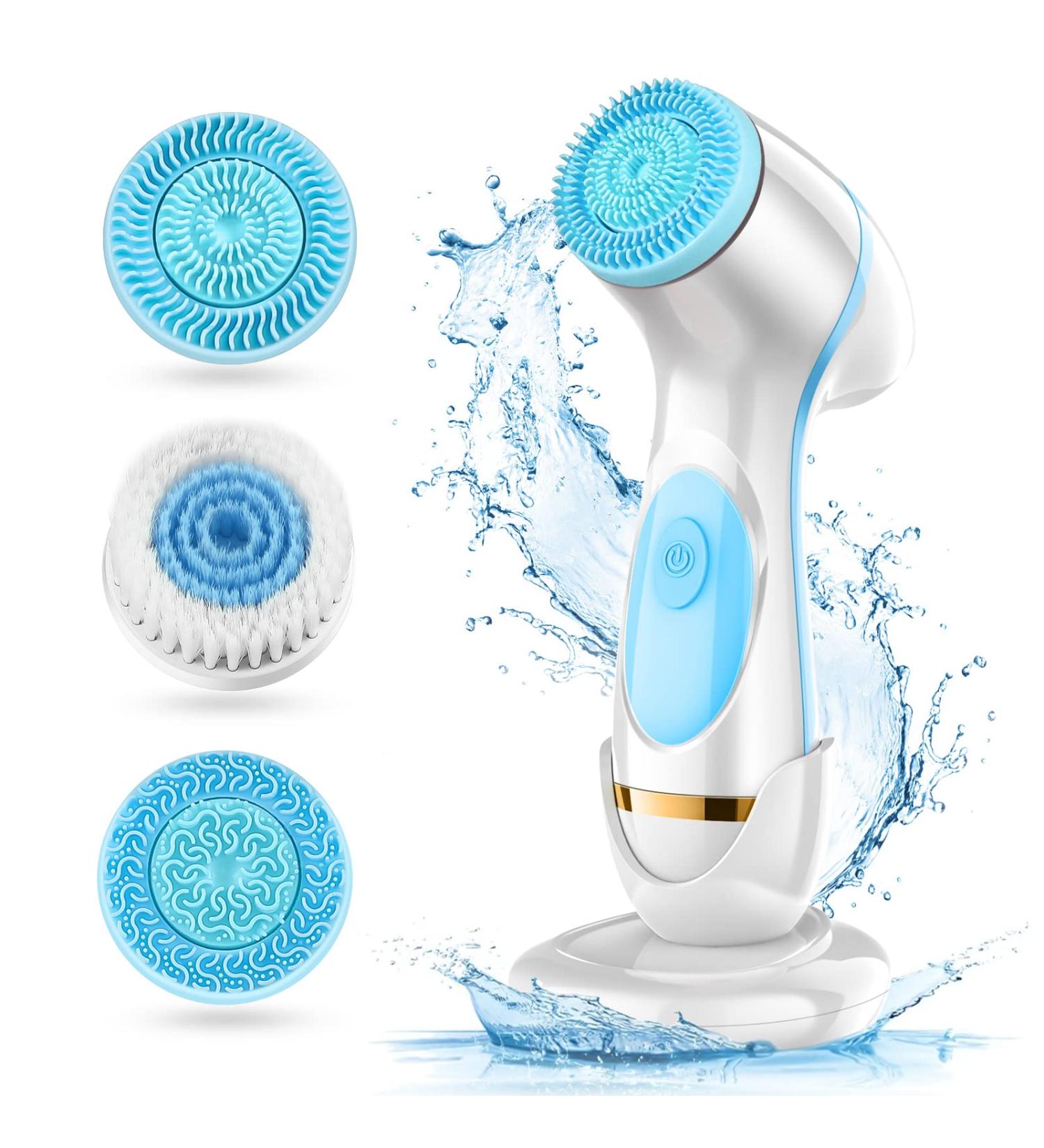 Facial Cleansing Brush Waterproof Deep Cleaning Exfoliation Rotating Spa Machine with 2 Speed Modes Electric Face Brush with 3 Replacement Brush Heads for Women (Blue) - Buy Online on SooperMarket.com