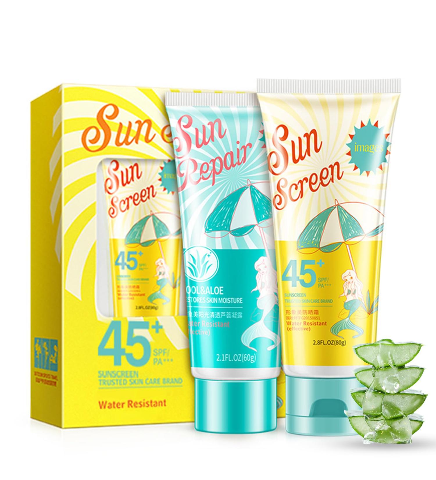 Advance Face Sunscreens SPF 45 + Aloe Vera Gel Repair After Sun Skin Face Suncream Factor 45 Face Repair Redness Skin Non-Greasy Lightweight Deep Hydration UVA/UVB Protection Sooth Waterproof - Buy Online on SooperMarket.com