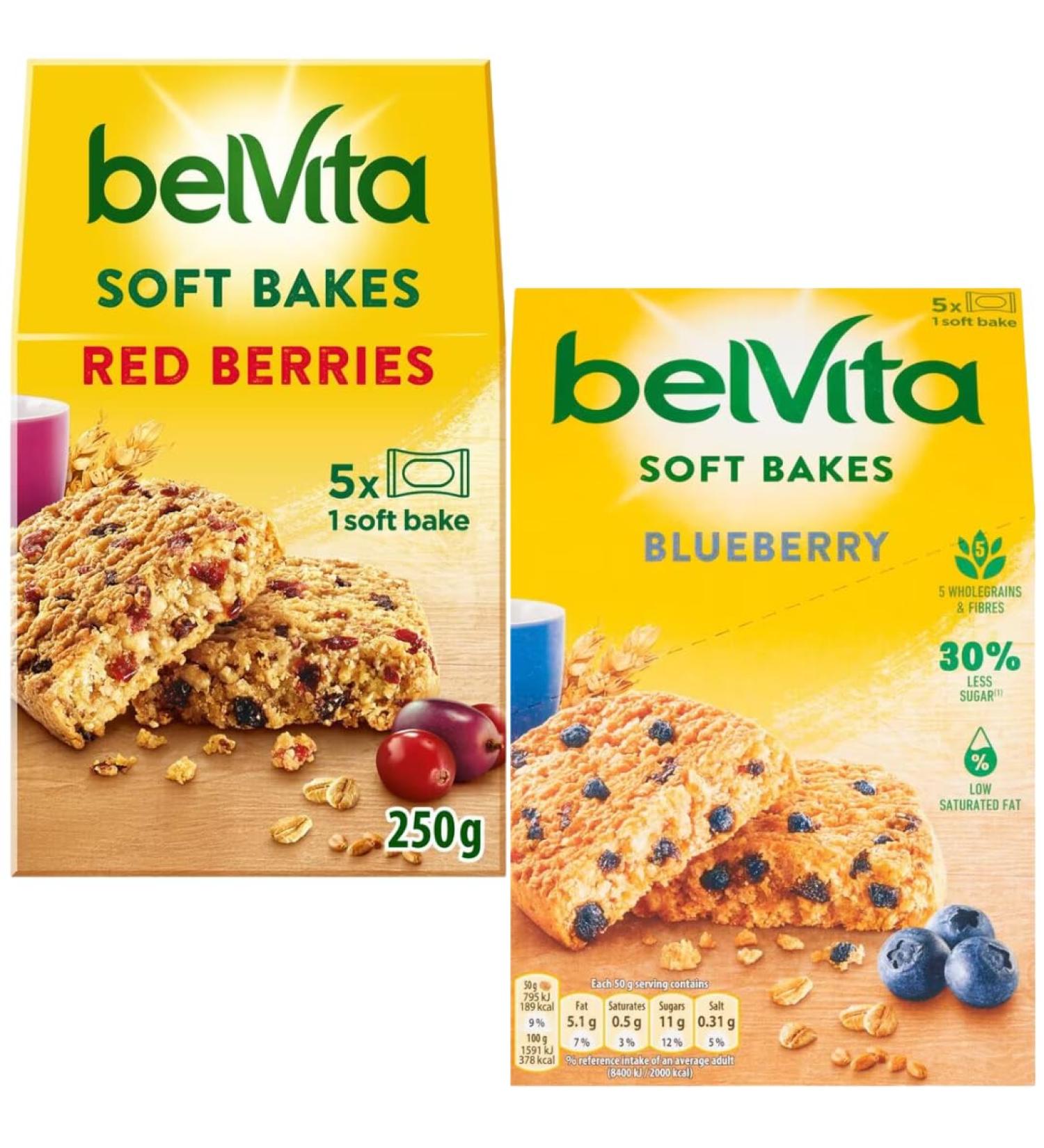 Breakfast Biscuits Bundle With BelVita Breakfast Soft Bakes Red Berries 5 Bars 250g and Breakfast Soft Bakes Blueberry 5 Bars 250g (2 Pack) - Buy Online on SooperMarket.com