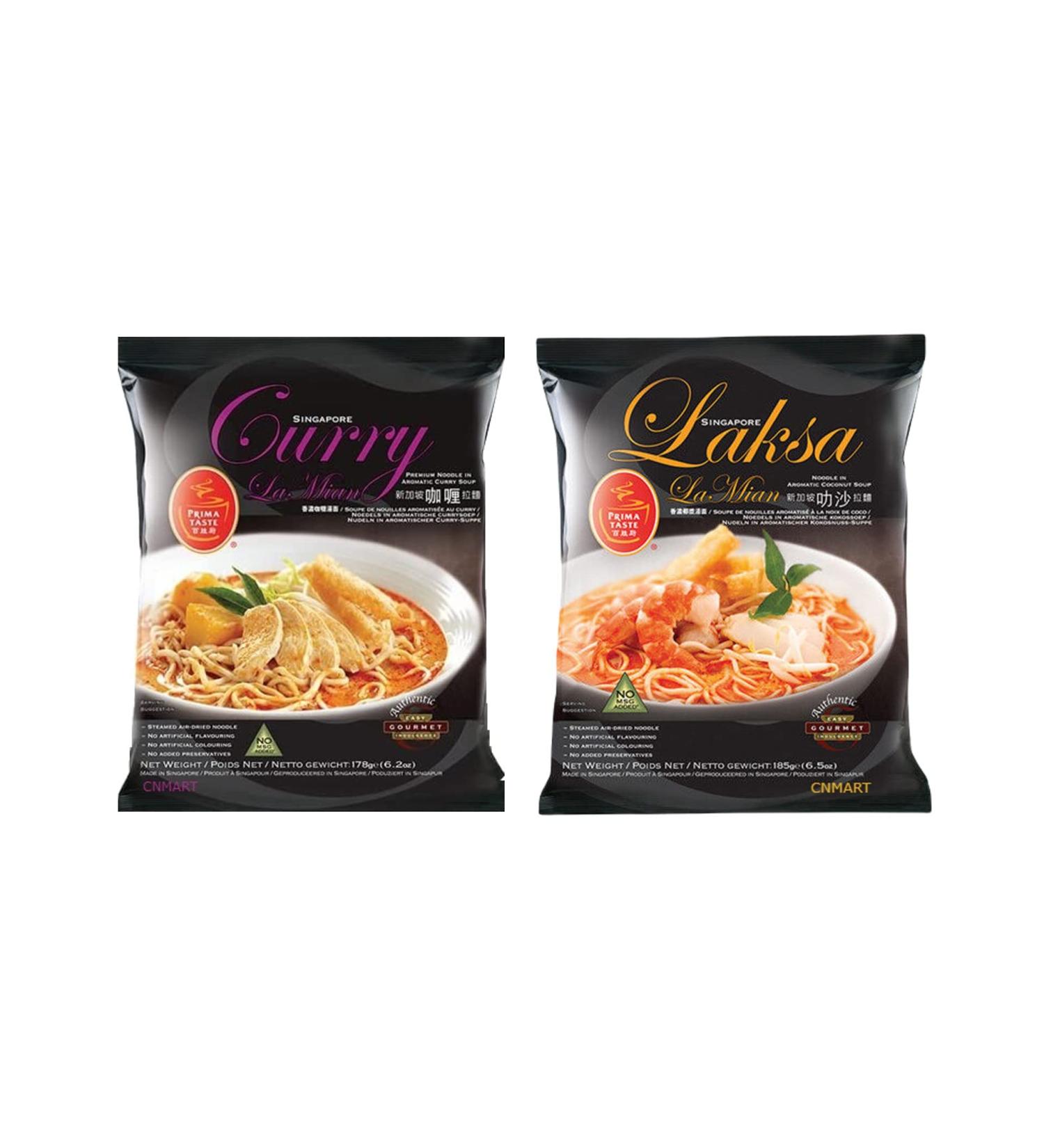 Prima Taste Singapore Laksa and Curry Flavour La Mian Instant Noodles Case of 12 HALAL by CNMART - Buy Online on SooperMarket.com