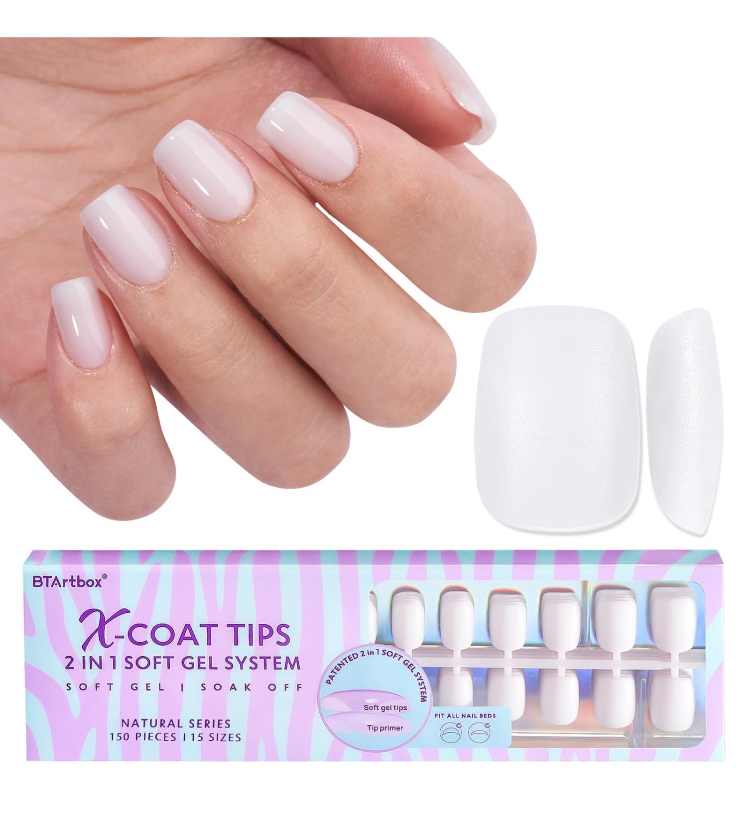 XS Short Square Gel Nail Tips - Pre Colored Milky White Soft Gel Nail Tips | Natural Press-On Nails | XCOATTIPS Pre Applied Primer - Buy Online on SooperMarket.com