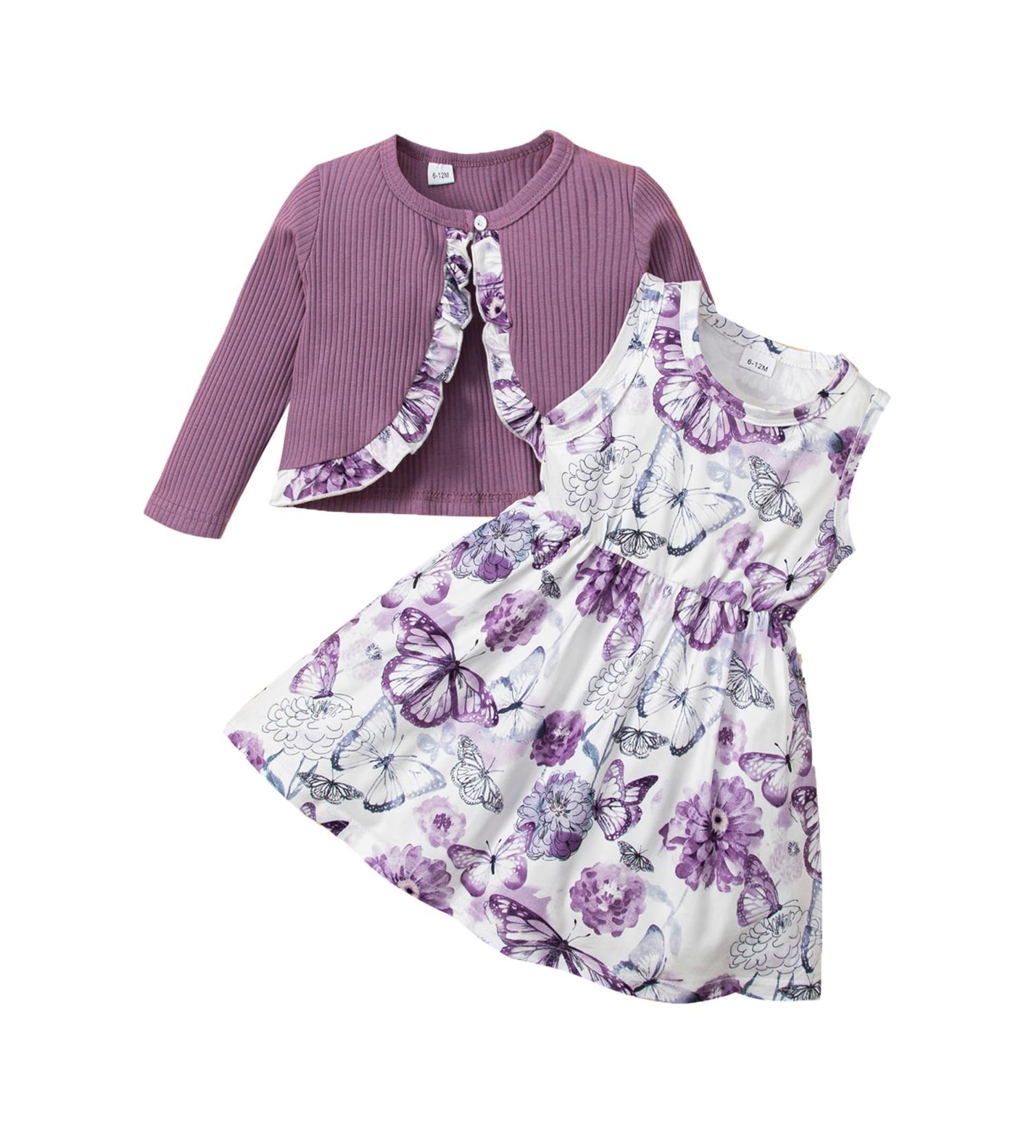 Puseky Toddler Baby Girls Floral Dress and Coat Set 6-12 Months - Purple Outfit - Buy Online on SooperMarket.com