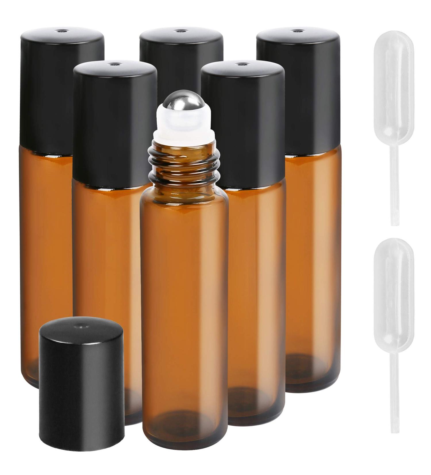 LotFancy 6pc 10ml Amber Glass Roller Bottles with Stainless Steel Roller Balls & Droppers - Buy Online on SooperMarket.com