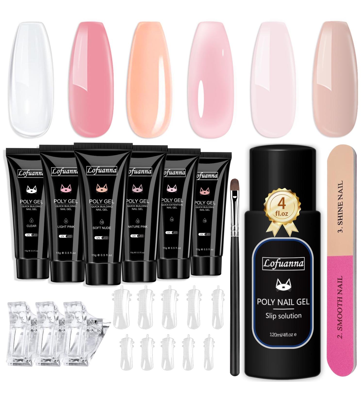 Lofuanna Poly Gel Nail Kit - 6 Colors Nude Pink Set | Nail Starter Kit for Beginners with Slip Solution & Nail Forms - DIY Nail Extension Gel for Strengthening Nails - Buy Online on SooperMarket.com