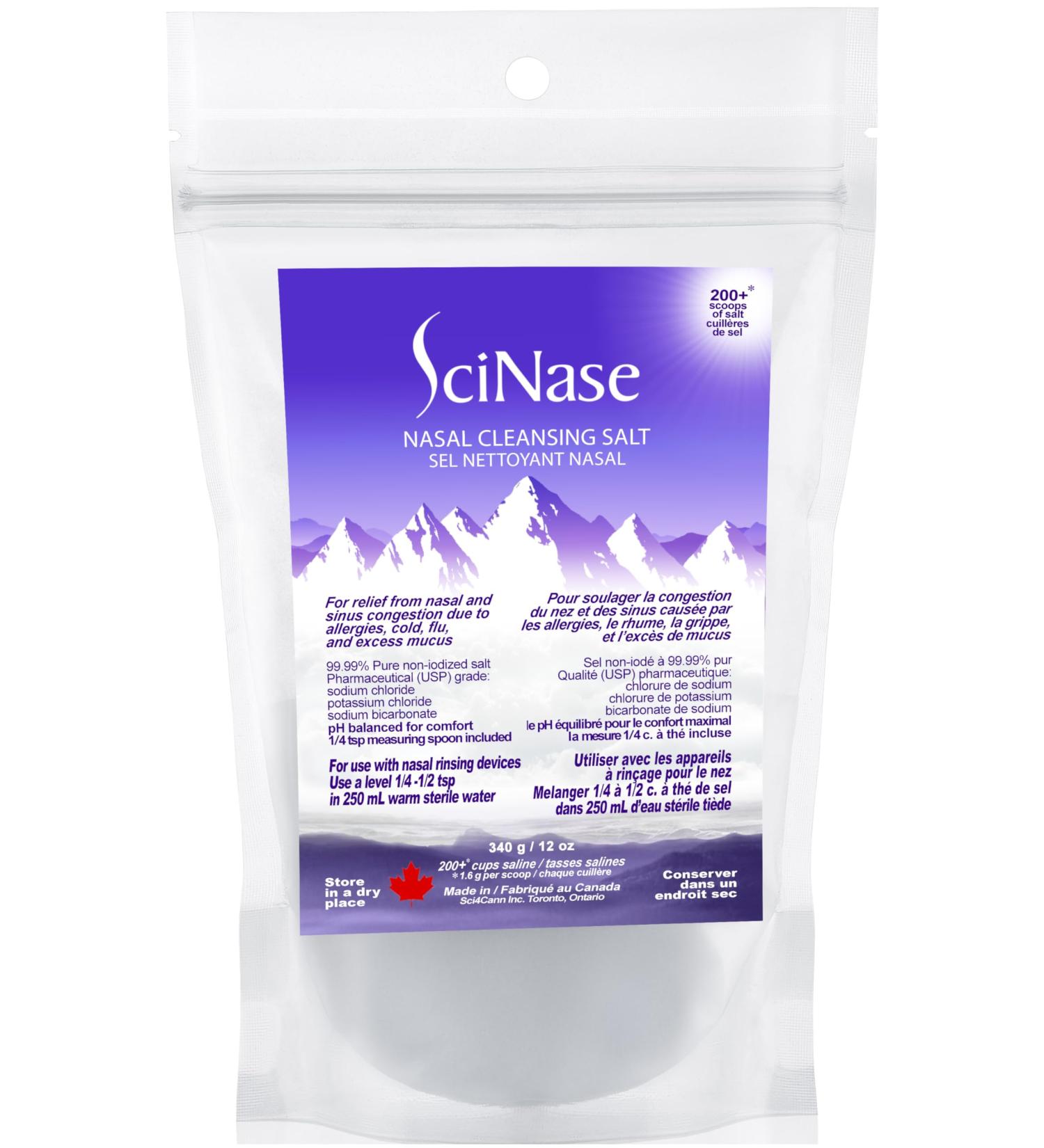 SciNase Nasal Cleansing Salt 12 oz Made in Canada Makes 200+ cups of saline - Use with SciNase Nasal Rinse Bottle - Buy Online on SooperMarket.com