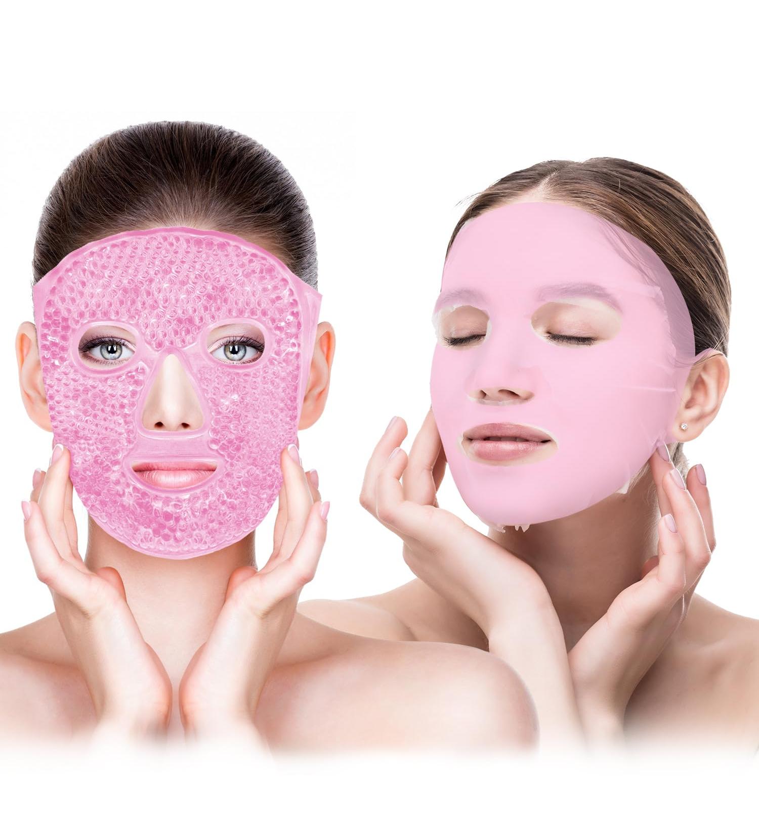 Silicone Face Mask Cover & Ice Face Mask Set | Cooling Relief for Dark Circles Puffiness Migraines | Reusable Anti-Wrinkle Holder - Pink - Buy Online on SooperMarket.com