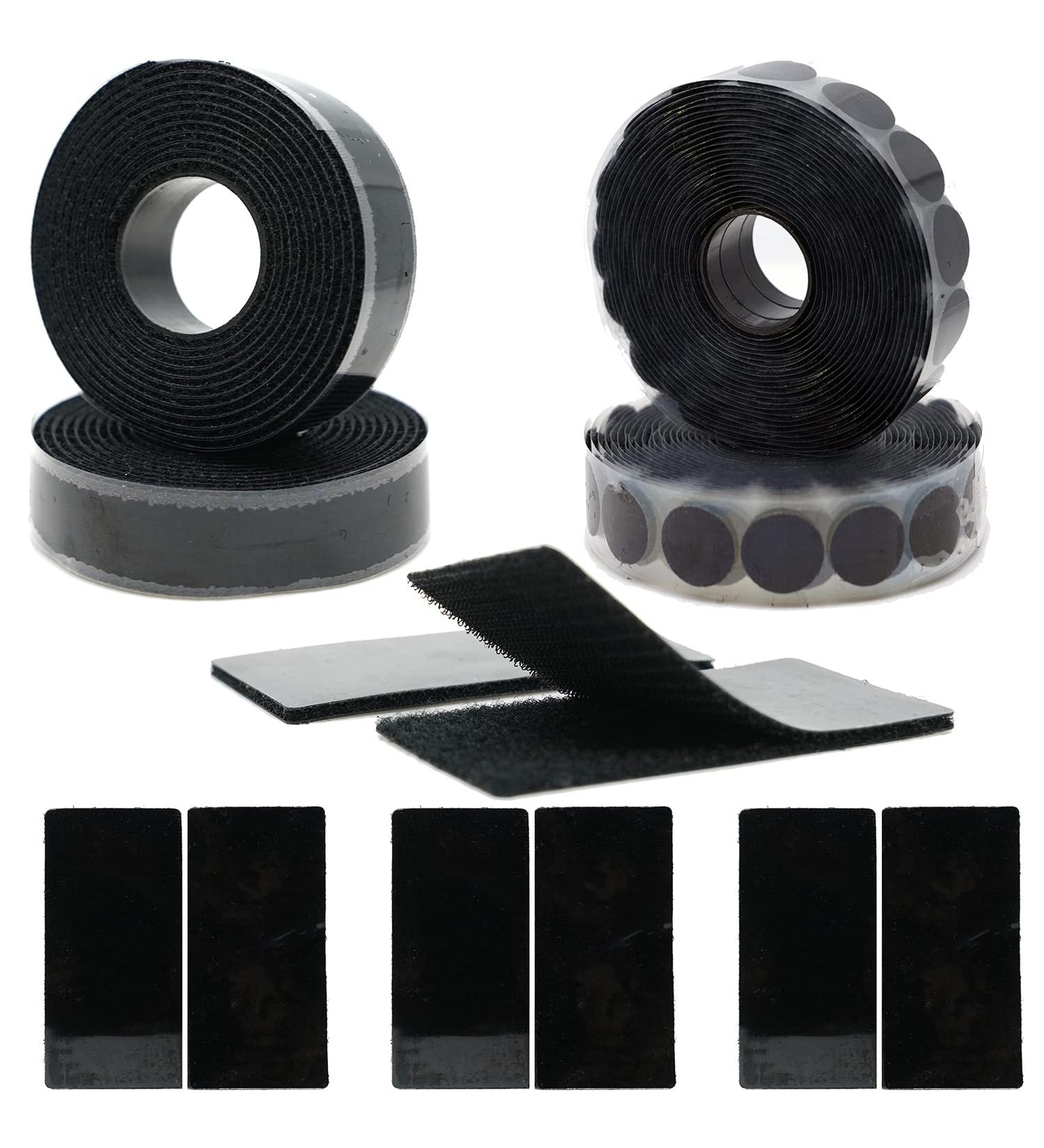 ECOHomes Hook and Loop Tape Set | Interlocking Fasteners for Sewing, Mounting & Fastening | Includes 1 Roll, 8 Strips, 220 Self Adhesive Dots | Black Fabric Tape - Buy Online on SooperMarket.com