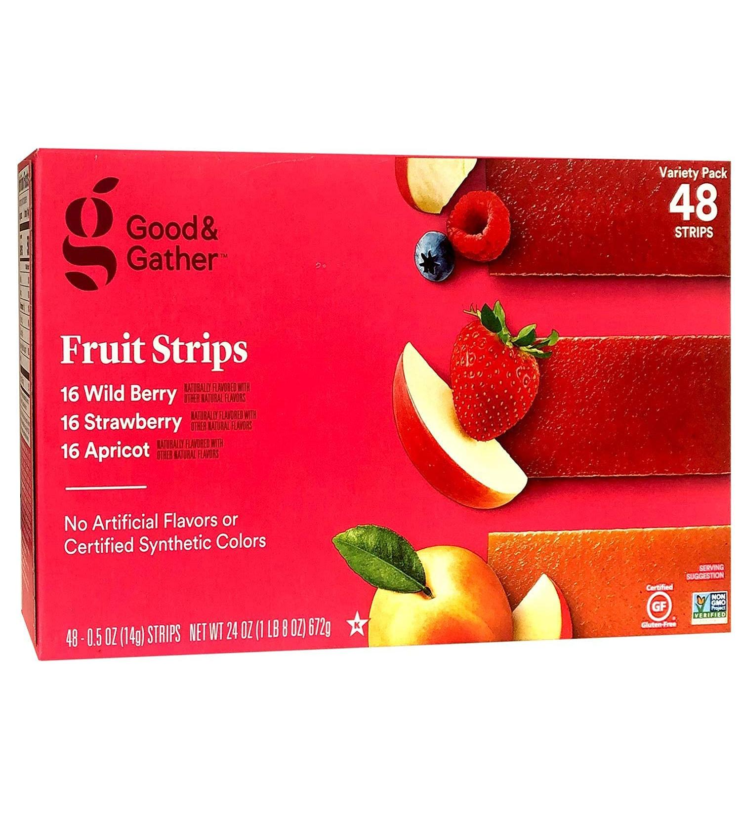 Fruit Strips Wild Berry Strawberry and Apricot Leathers Healthy Snack Made with Real Berry Puree Concentrate Good and Gather Variety Pack 48 Strips 48 Count (Pack of 1)