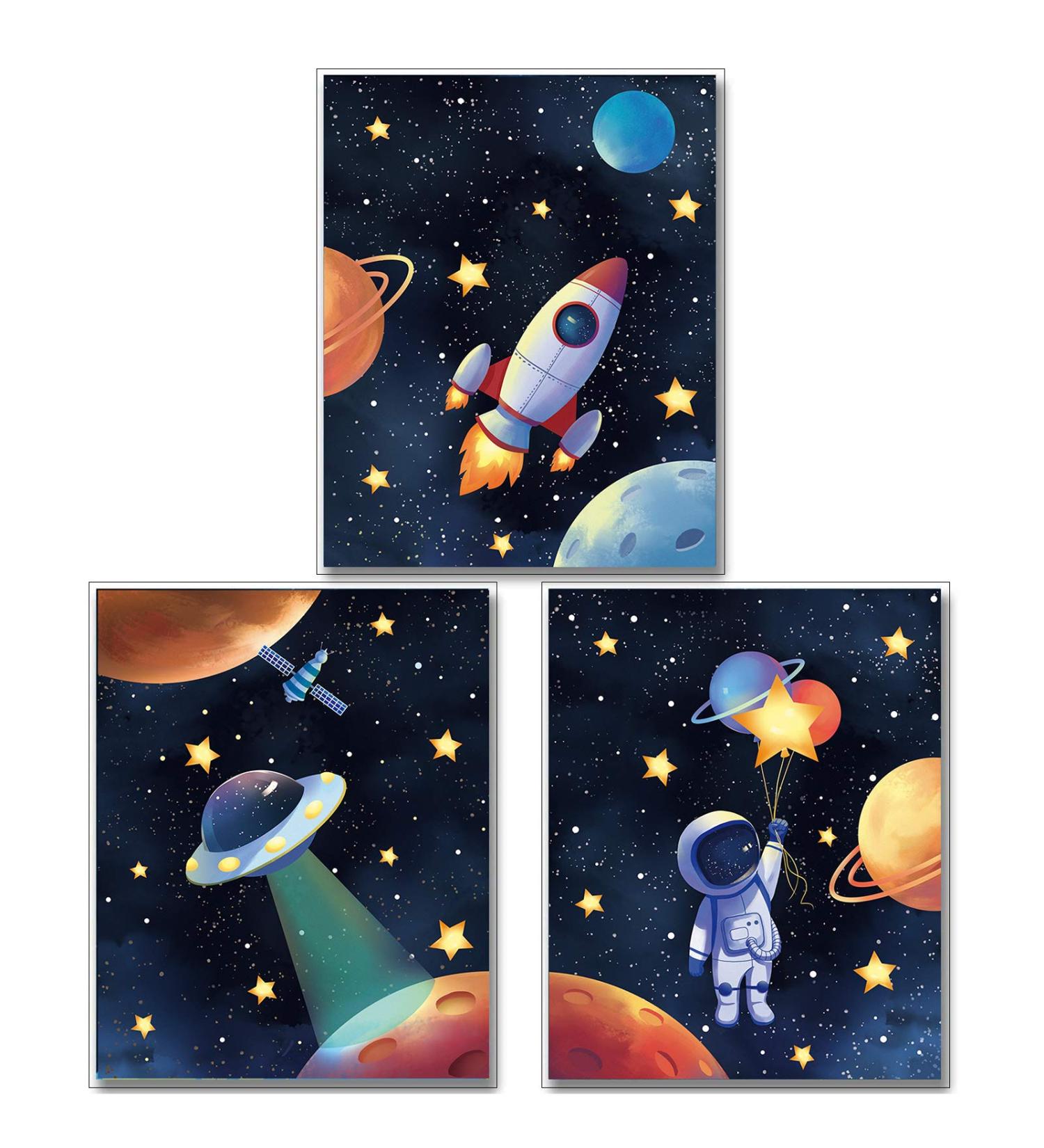 Buy Mwoot 3-Piece Children's Room Decoration Posters | 30x40cm Space Murals for Baby & Young Bedrooms | Canvas Wall Art Without Frame - Room Decor Accessories - Buy Online on SooperMarket.com