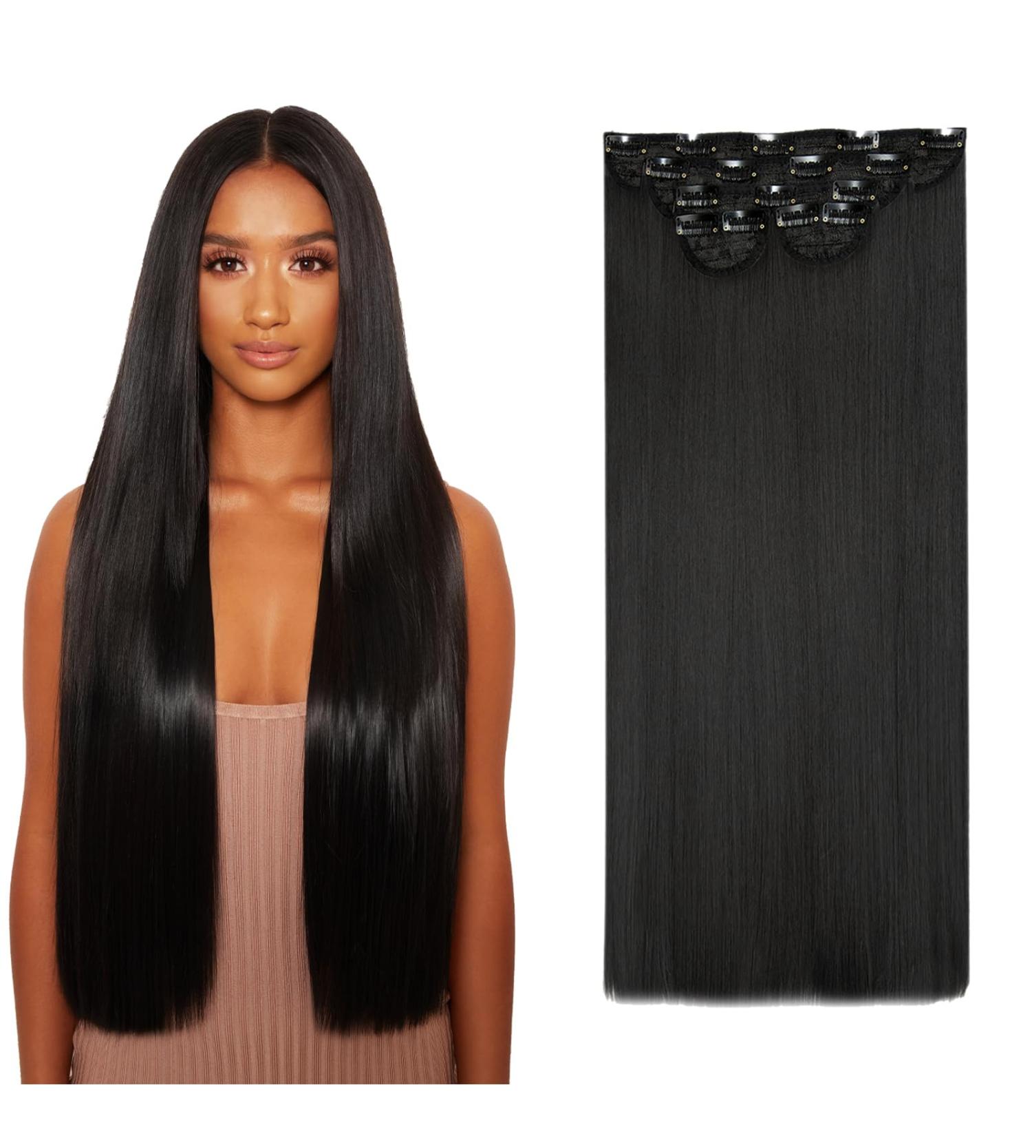 Lullabellz Super Thick Statement Straight Clip In Hair Extensions 5-Piece 26-Inch Length Natural Black - Buy Online on SooperMarket.com