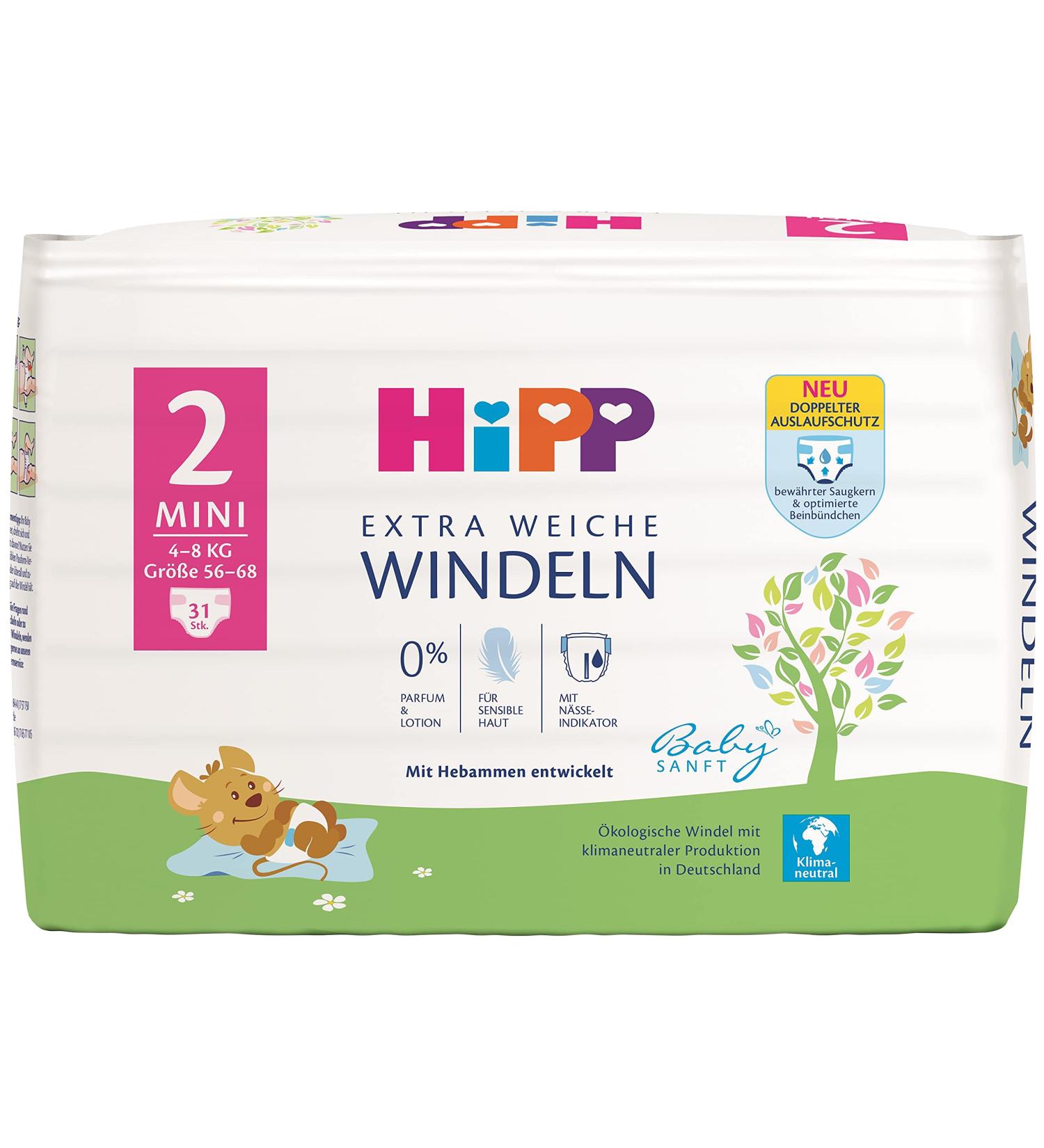 HiPP Babysanft Diapers Mini 2 - Size 2 (31 Pieces) | Eco-Friendly & Soft | International Shipping - Buy Online on SooperMarket.com