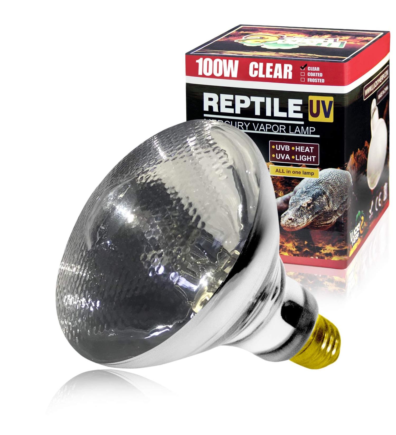 LUCKY HERP 100W Reptile Heat Lamp Bulb Full Spectrum UVA UVB Light Bulb High Intensity Self-Ballasted Reptile Heat Basking Spot Bulb Sun Lamp for Bearded Dragon Lizard Turtle(Clear) 100W Clear - Buy Online on SooperMarket.com
